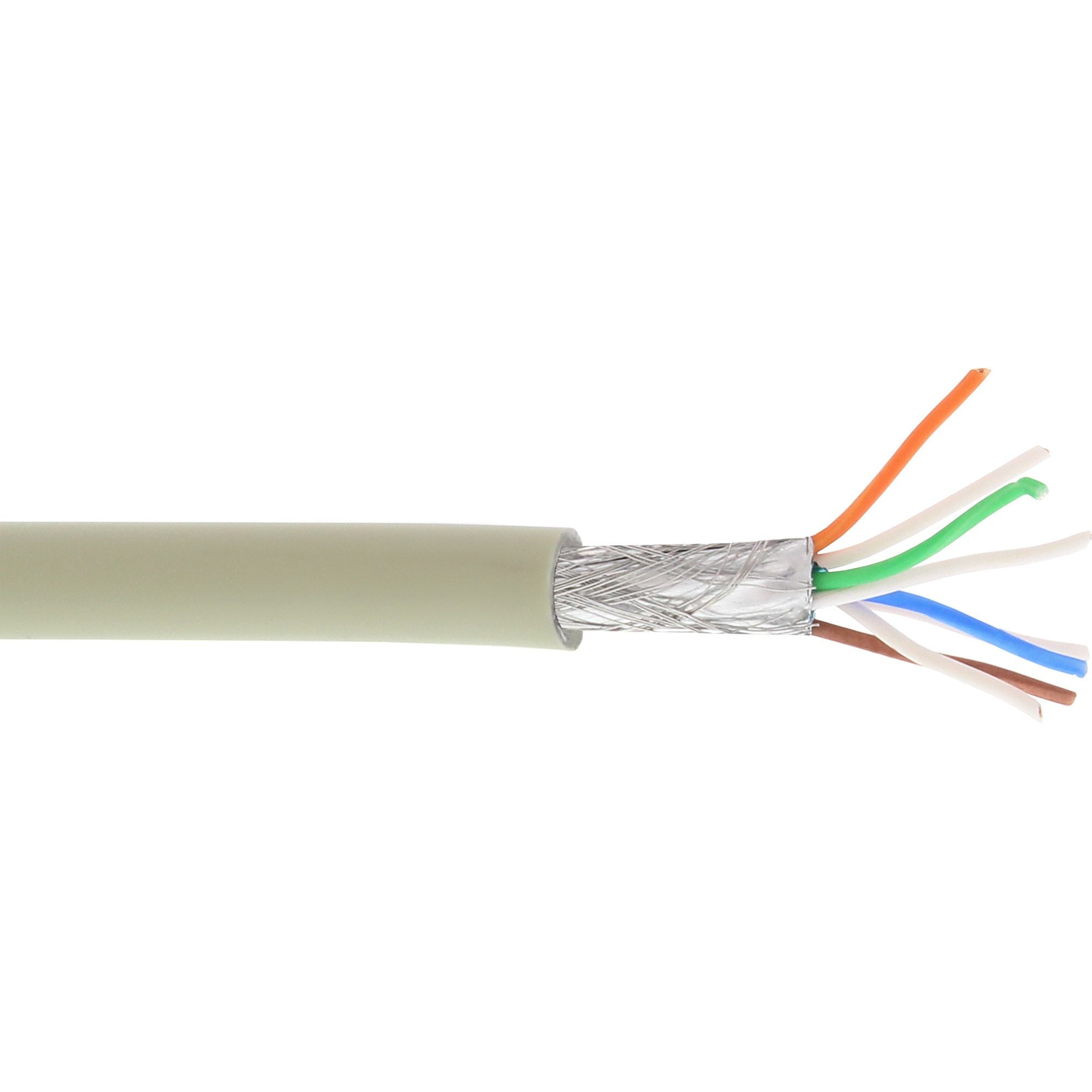 100m Patchkabel S/FTP (PiMf), Cat.6A, 500MHz, halogenfrei, Kupfer, grau