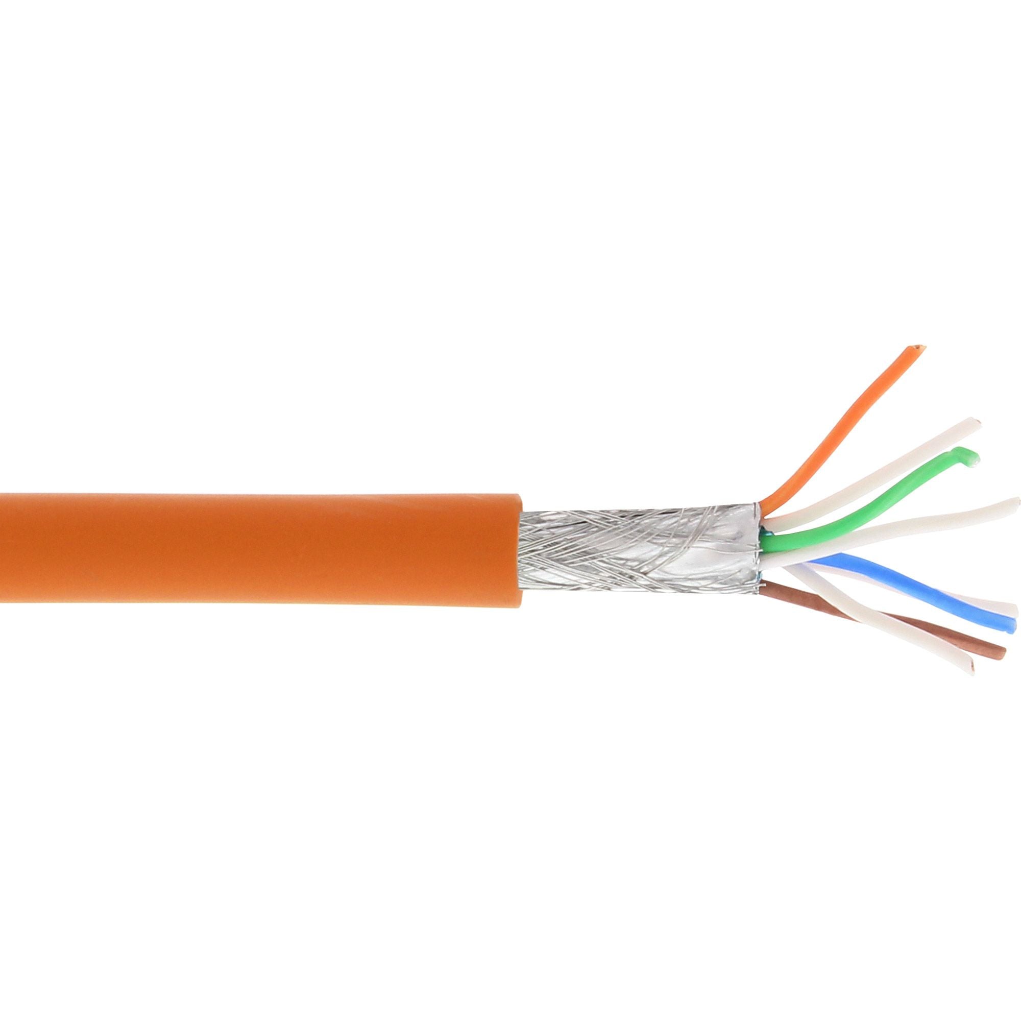 100m Patchkabel S/FTP (PiMf), Cat.6A, 500MHz, halogenfrei, Kupfer, orange