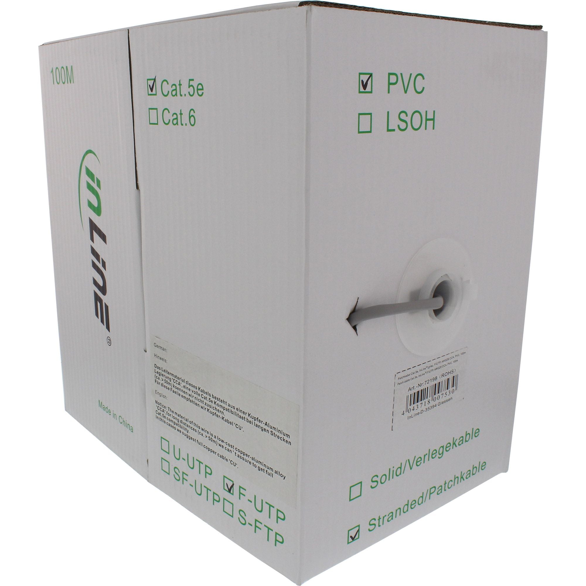 100m Patchkabel Cat.5e grau F/UTP AWG26 CCA PVC
