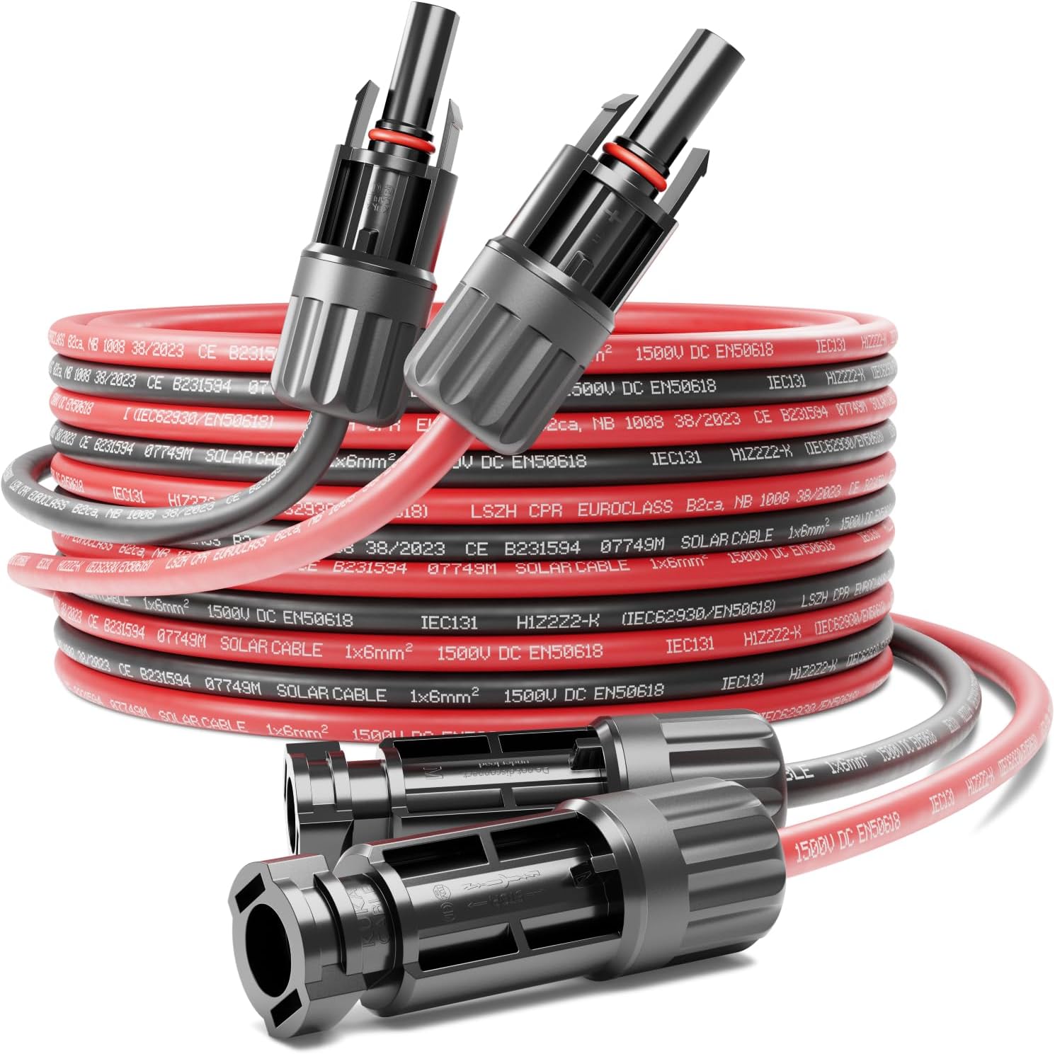 25m PV4 Solarkabel Verlängerung Set 6mm² für Photovoltaik-Anlagen - Verlängerungskabel für Serielle & Parallele Verkabelungen - 1kV AC 1,5kV DC - Wetterfest UV-Beständig IP68 - Rot & Schwarz