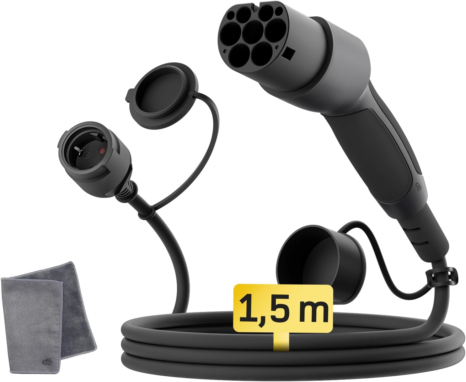 Adapter Typ 2 auf Schuko - Elektroauto Ladestecker, 16A 1.5m Einfaches Laden an Ladestationen/Wallboxen trotz Verwendung von 230V Ladegeräten für E-Bike, E-Scooter, Motorrad. IP55 Nicht für V2L