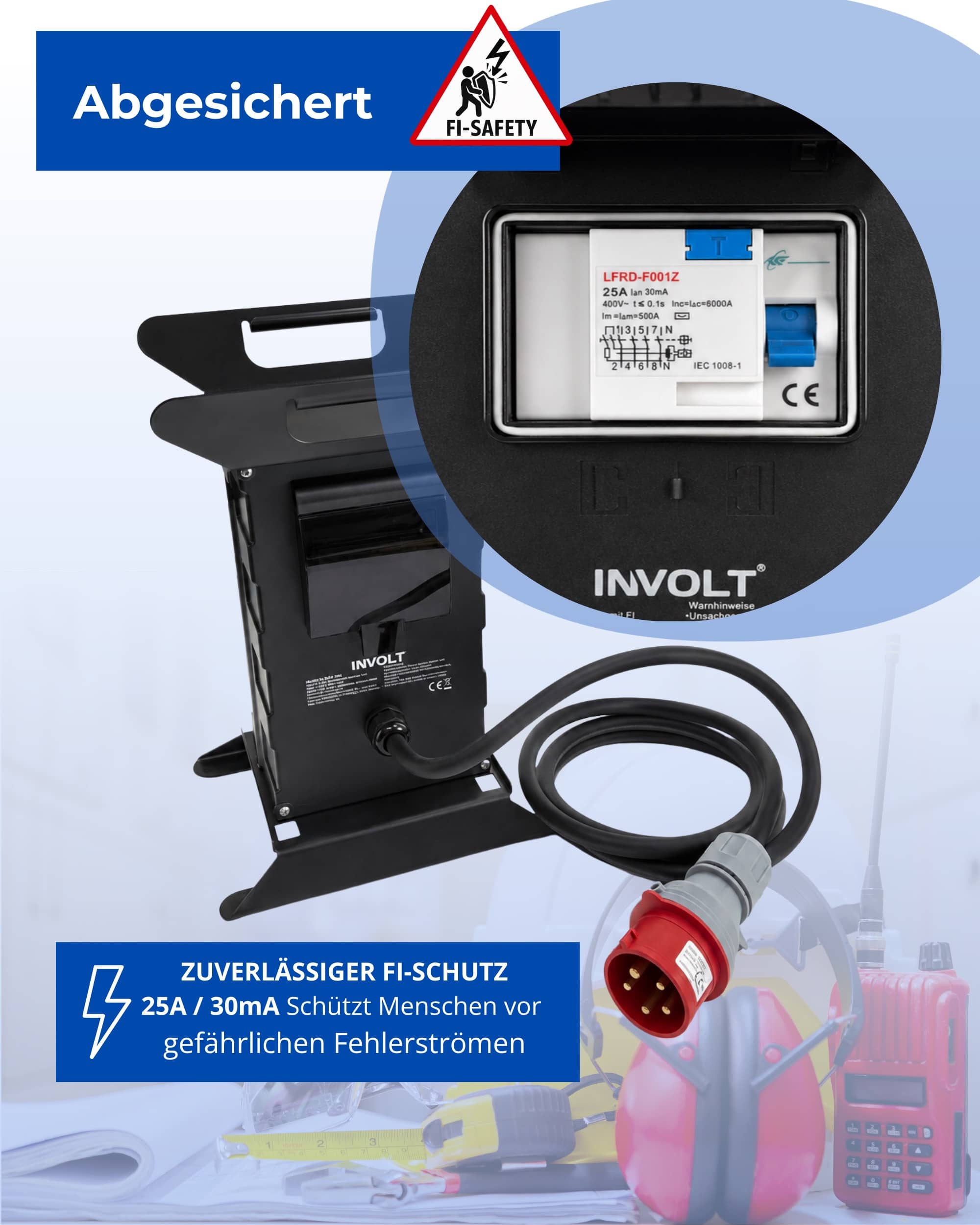 CEE Baustromverteiler Starkstrom Schuko Adapter 4 x 230V 2 x 400 V 5-polig 16A Mit FI Schutzschalter