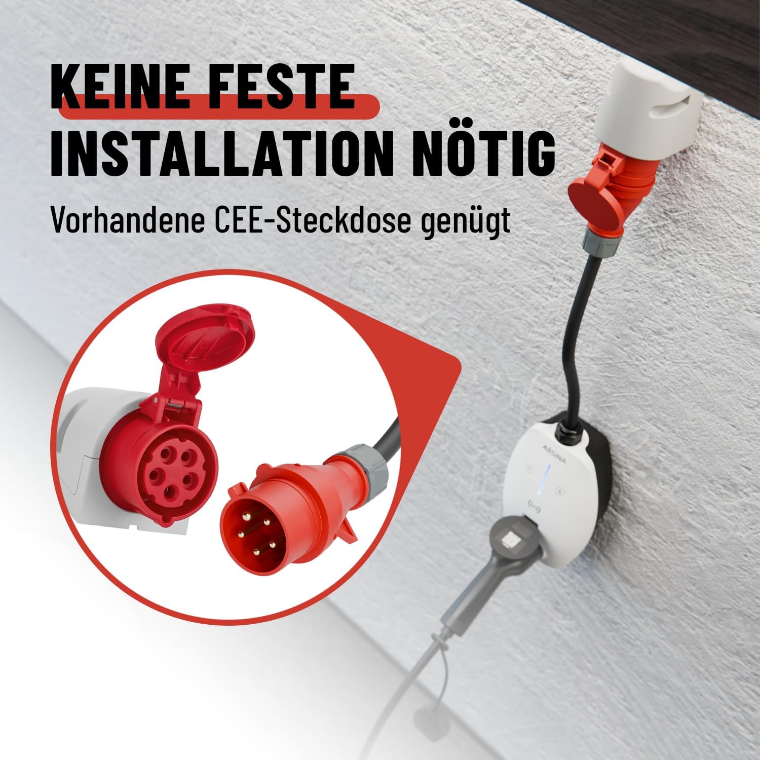 ABSINA Mobile Wallbox 11kW mit App Steuerung & Einstellbarer Ladeleistung