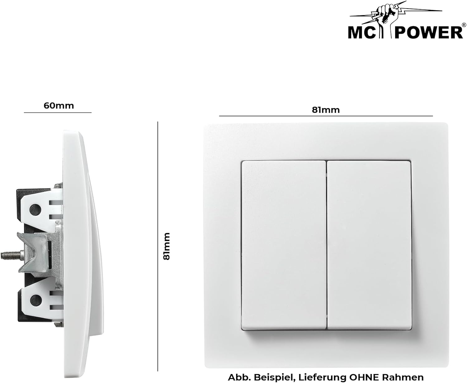 McPower Wechselschalter | Flair | 2-fach Schalter, 250V~/10A, Uunterputz Lichtschalter, universelle Einsatzmöglichkeiten, ideal für moderne Einrichtungsstile, weiß