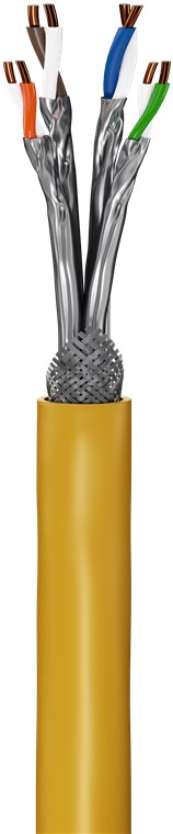 25m GHMT-zertifiziertes CAT 8.1 Verlegekabel, S/FTP (PiMF), gelb AWG22