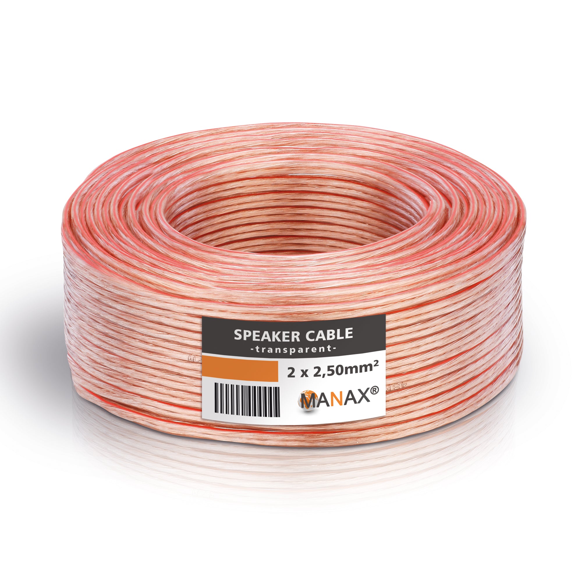 MANAX Lautsprecherkabel Transparent 2x 2,50mm² – 10 Meter Ring | CCA-Kupfer Boxenkabel für klaren Sound bei HiFi, Heimkino und Car-HiFi mit Polaritätskennzeichnung