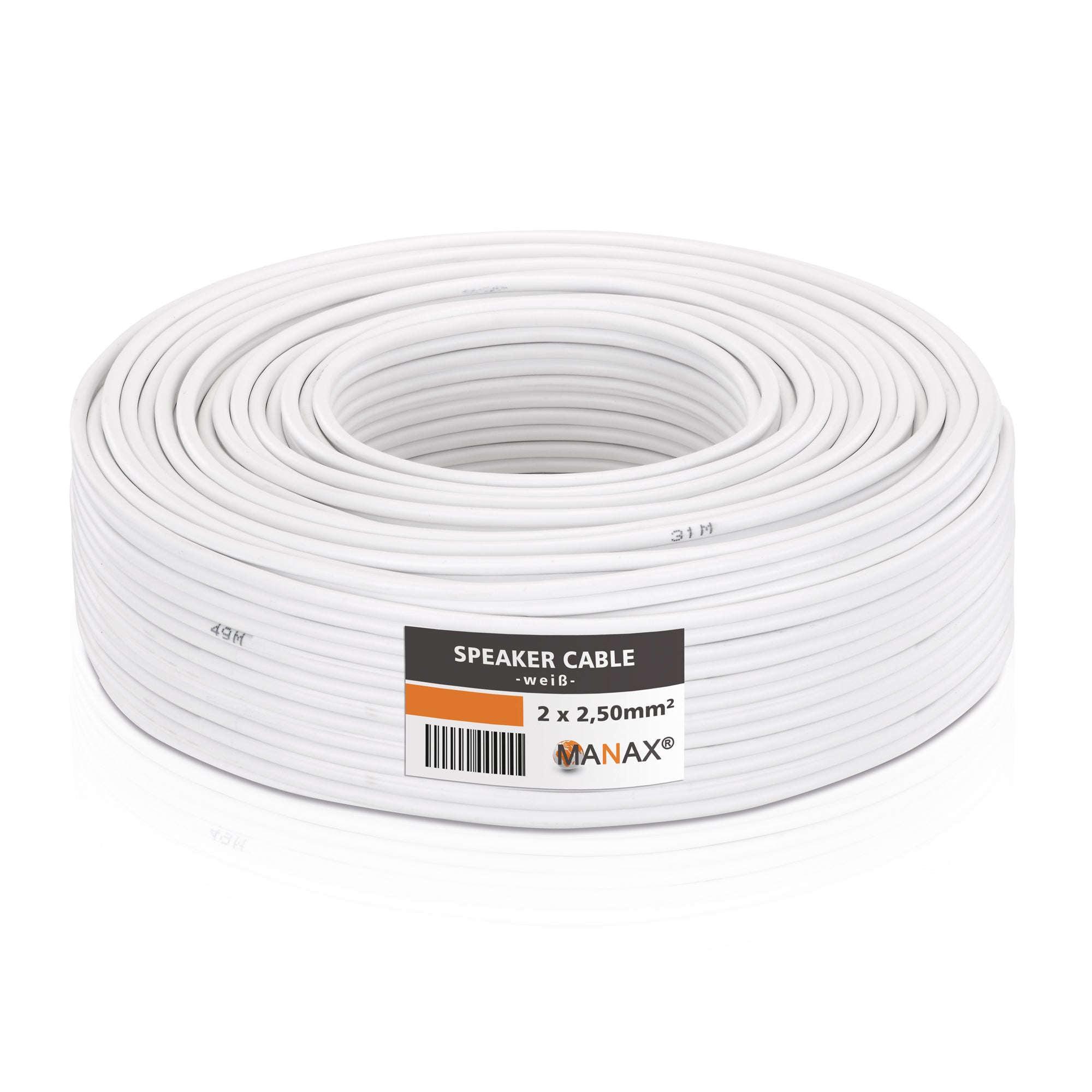 10m 2x2,5mm² Lautsprecherkabel CCA I Boxenkabel isoliert weiß mit Polaritätskennzeichnung I LS-Kabel als Meterware für Stereoanlage etc.