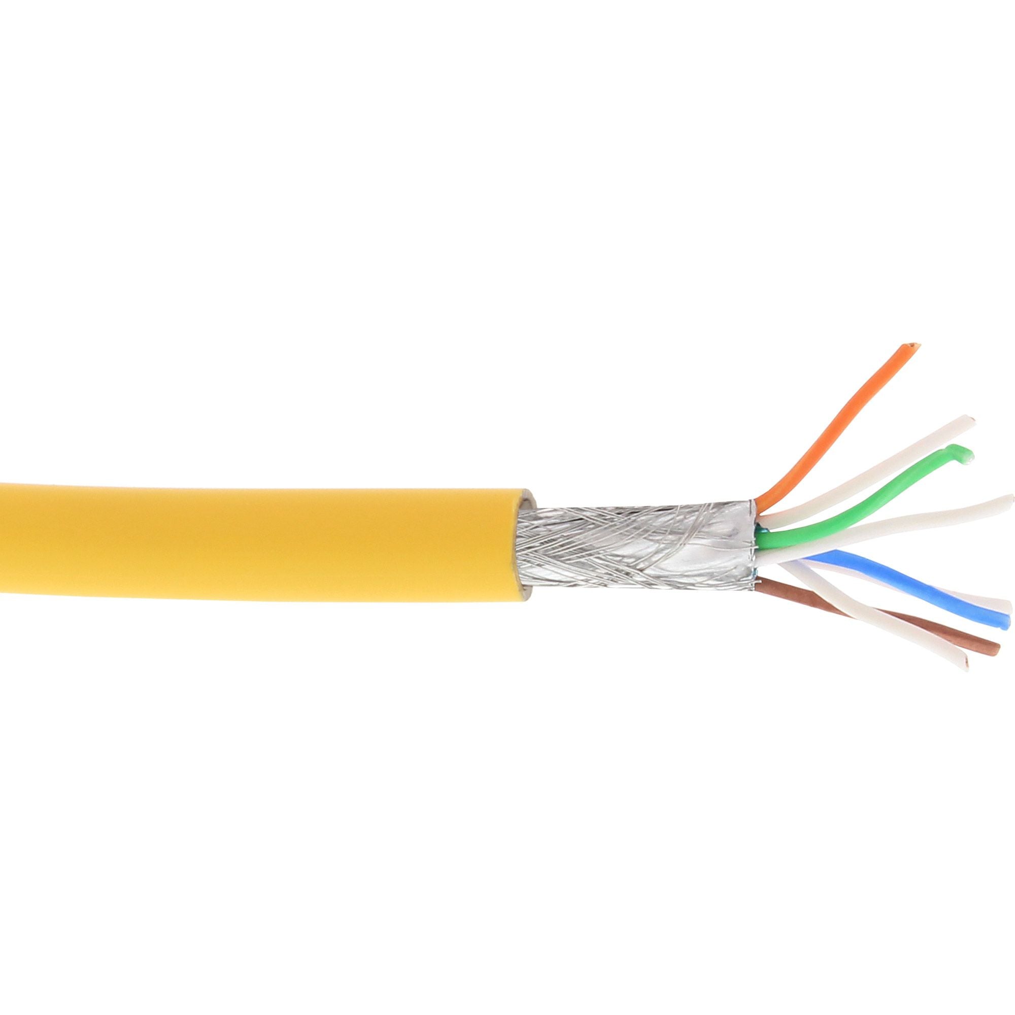 100m Patchkabel S/FTP (PiMf), Cat.6A, 500MHz, halogenfrei, Kupfer, gelb