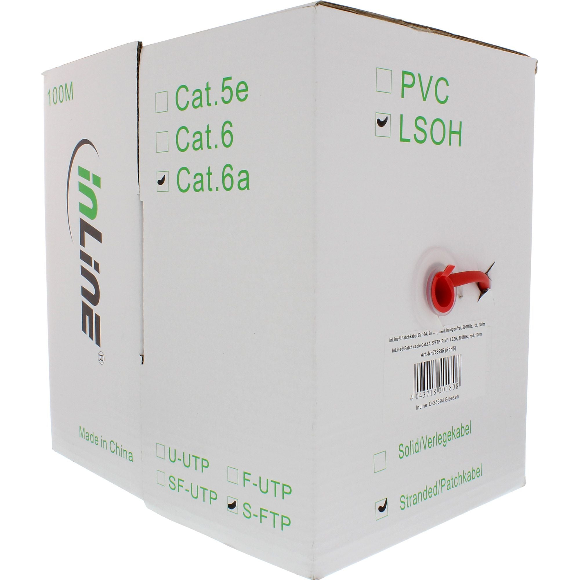 100m Patchkabel S/FTP (PiMf), Cat.6A, 500MHz, halogenfrei, Kupfer, rot