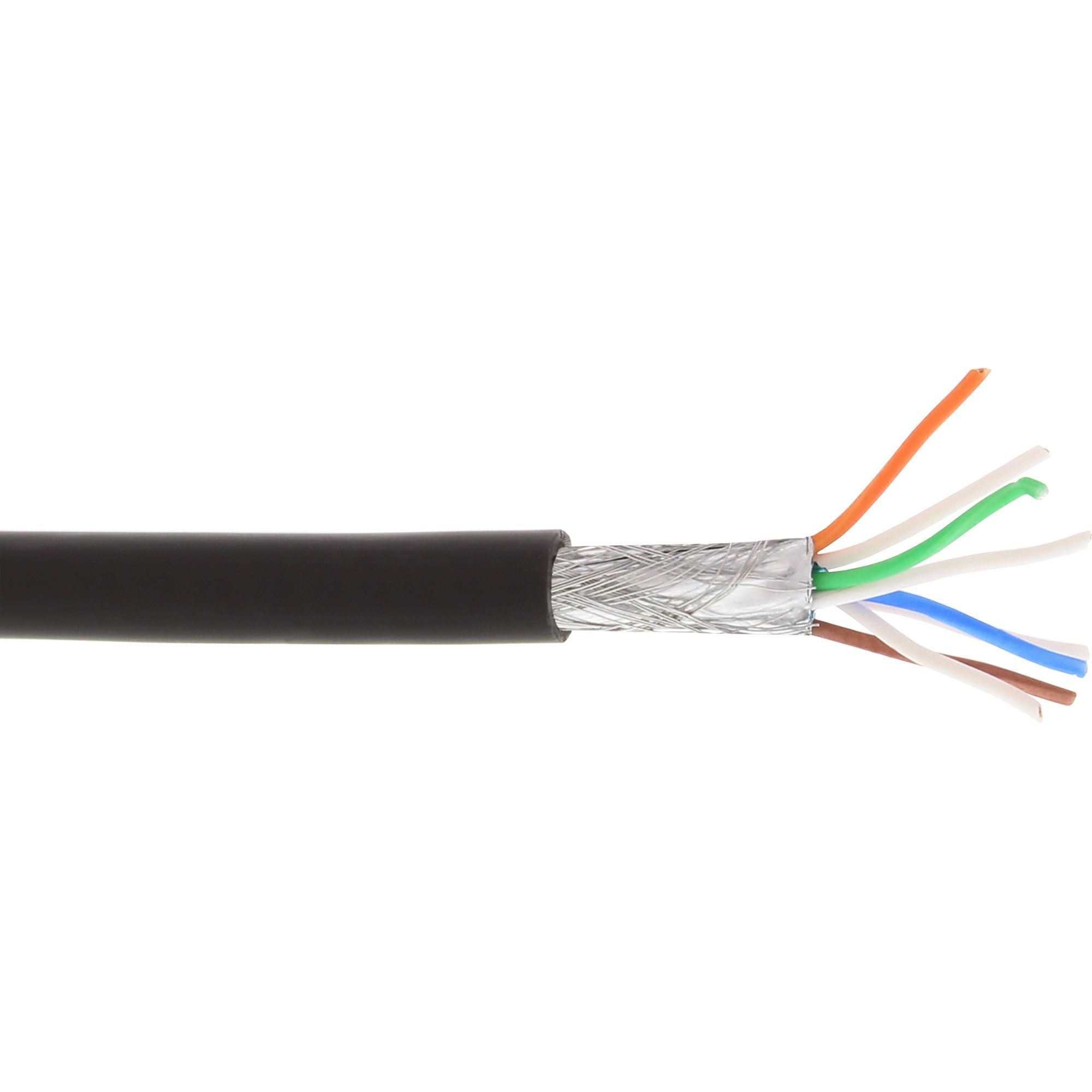 100m Patchkabel S/FTP (PiMf), Cat.6A, 500MHz, halogenfrei, Kupfer, schwarz