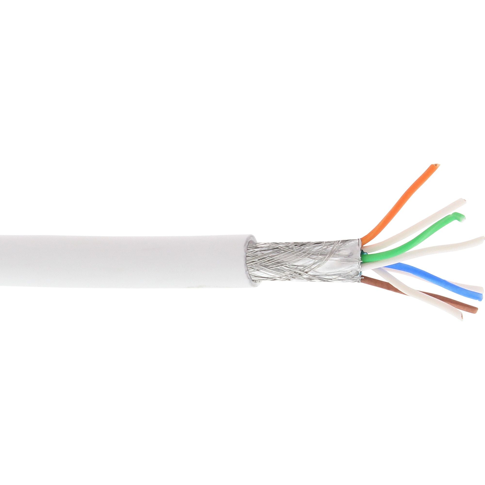 100m Patchkabel S/FTP (PiMf), Cat.6A, 500MHz, halogenfrei, Kupfer, weiß
