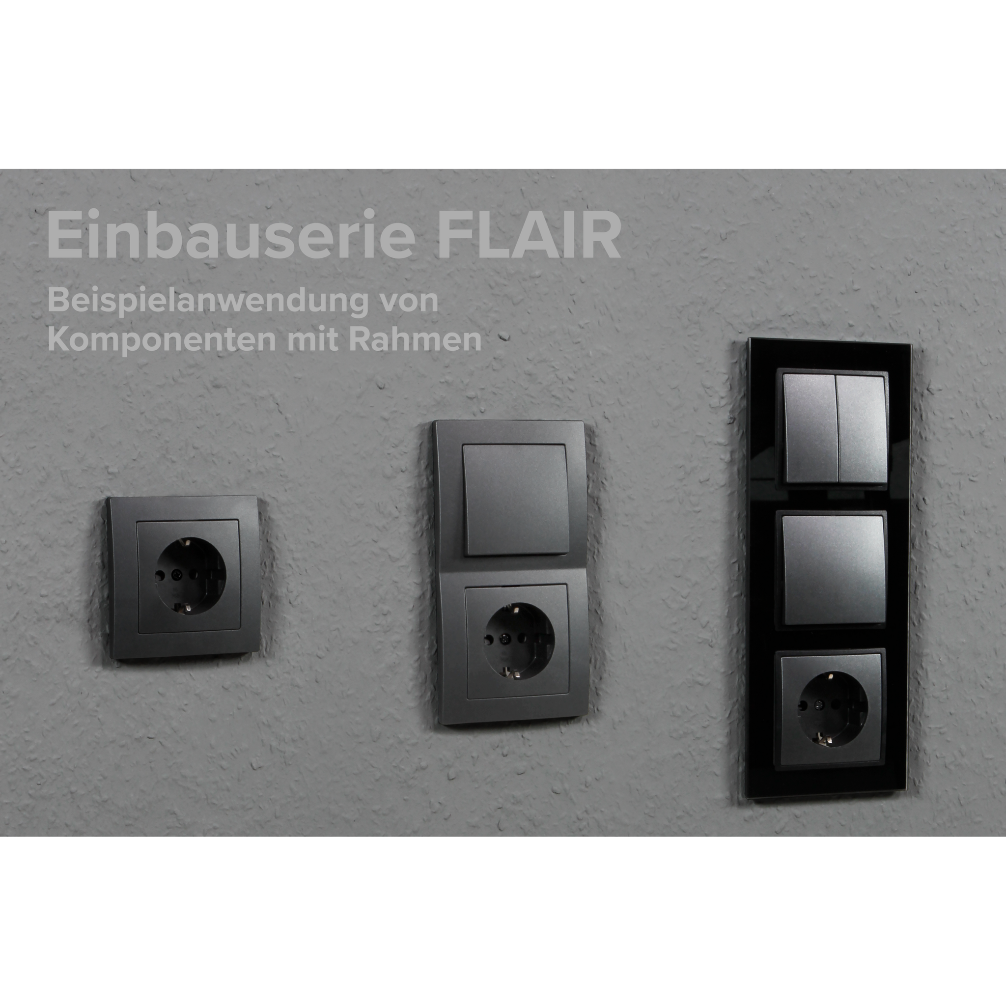 McPower Steckdosen Set | Flair | Tür 2-Fach Profi | 3-teilig, Wandsteckdose mit Lichtschalter, Klemmanschluss dunkelgrau anthrazit, matt