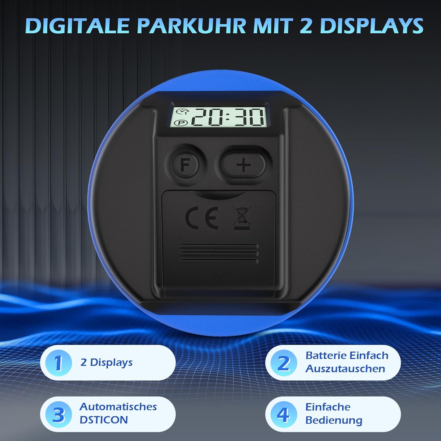 Elektronische Parkscheibe mit Zulassung vom KBA, Automatische Digitale Parkscheibe Elektrisch mit Batterie, Elektrische Parkuhr Auto mit 2 Displays & Nachtparkmodus & Vielseitig