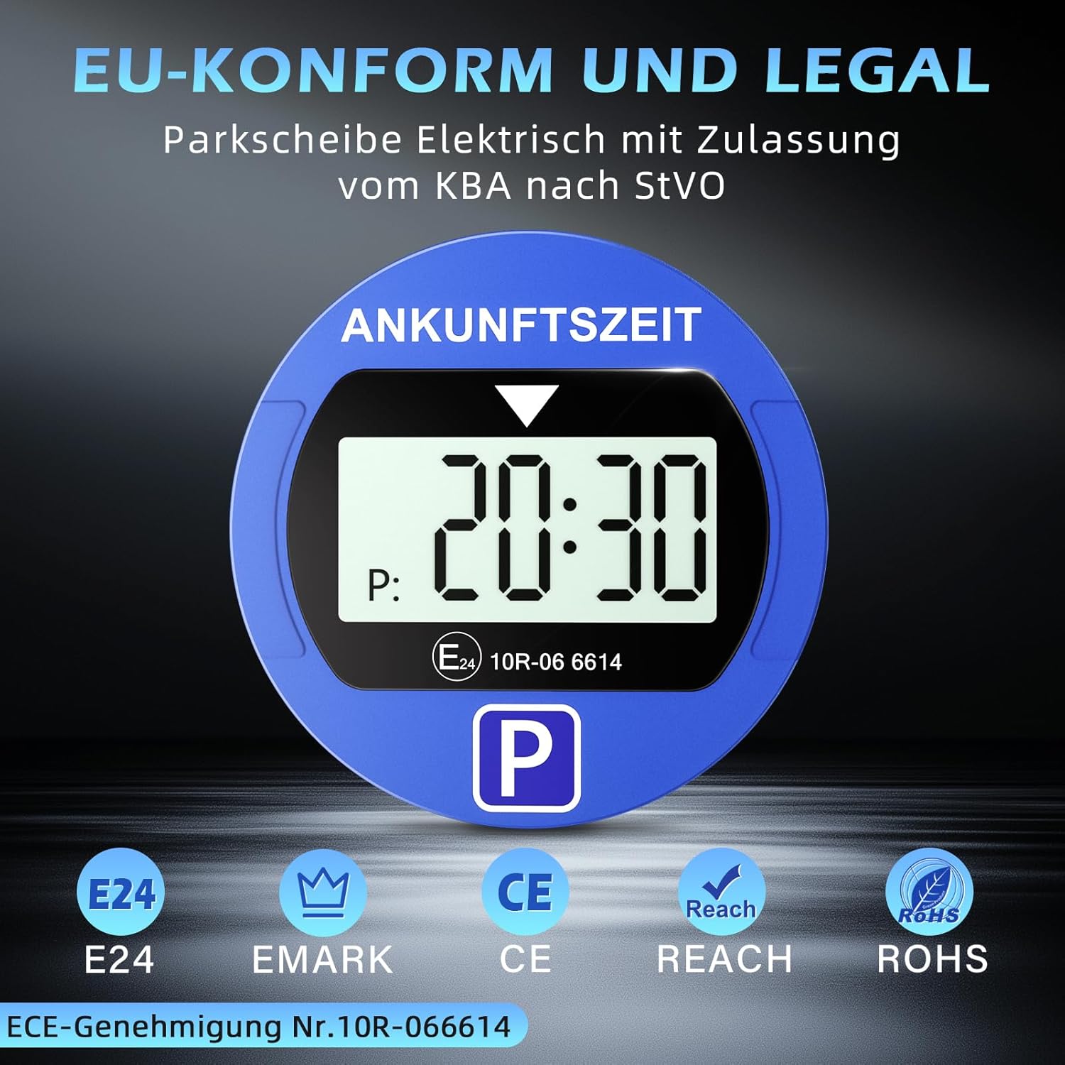 Elektronische Parkscheibe mit Zulassung vom KBA, Automatische Digitale Parkscheibe Elektrisch mit Batterie, Elektrische Parkuhr Auto mit 2 Displays & Nachtparkmodus & Vielseitig