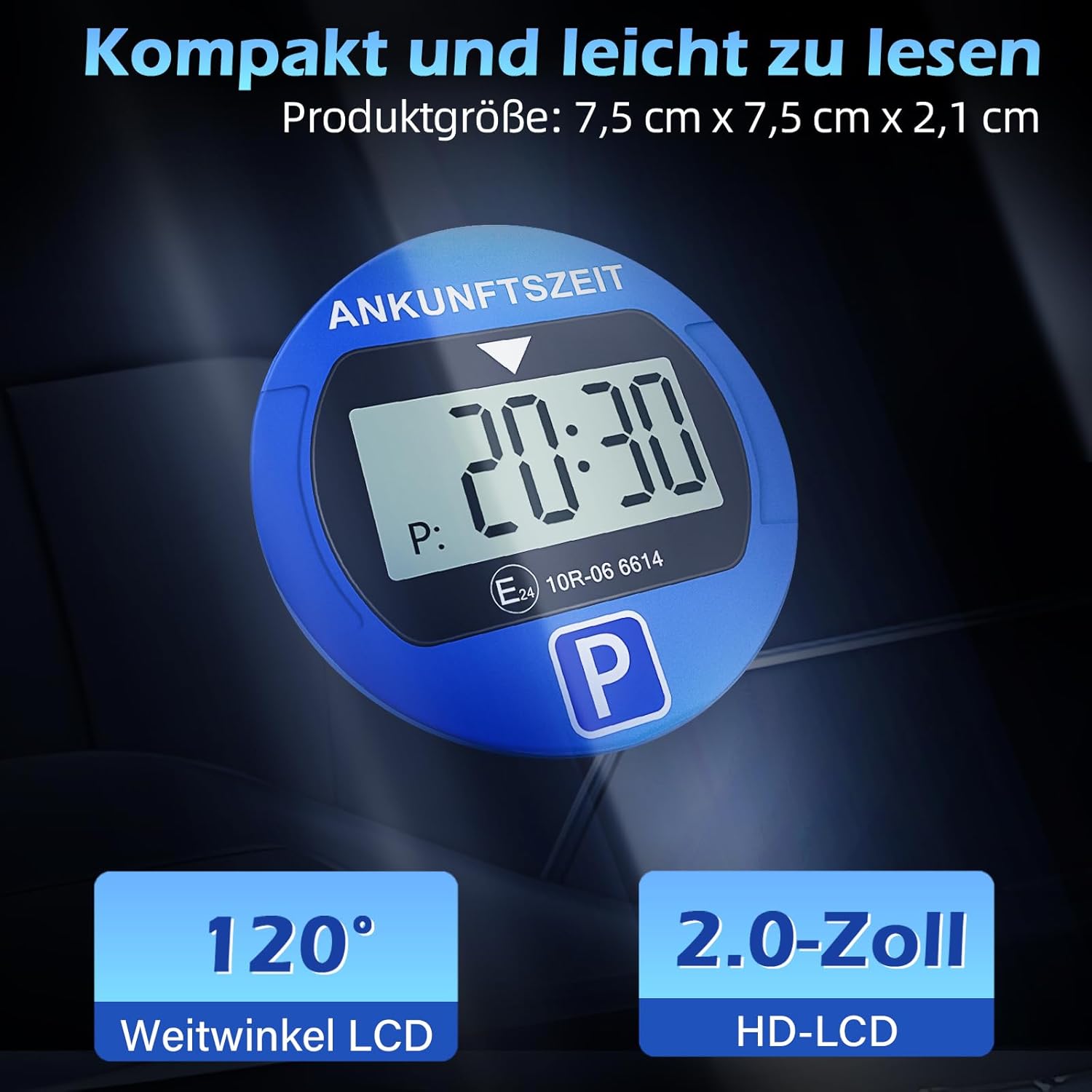 2 Stück Elektronische Parkscheibe mit Zulassung vom KBA, Automatische Digitale Parkscheibe Elektrisch mit Batterie, Elektrische Parkuhr Auto mit 2 Displays & Nachtparkmodus & Vielseitig