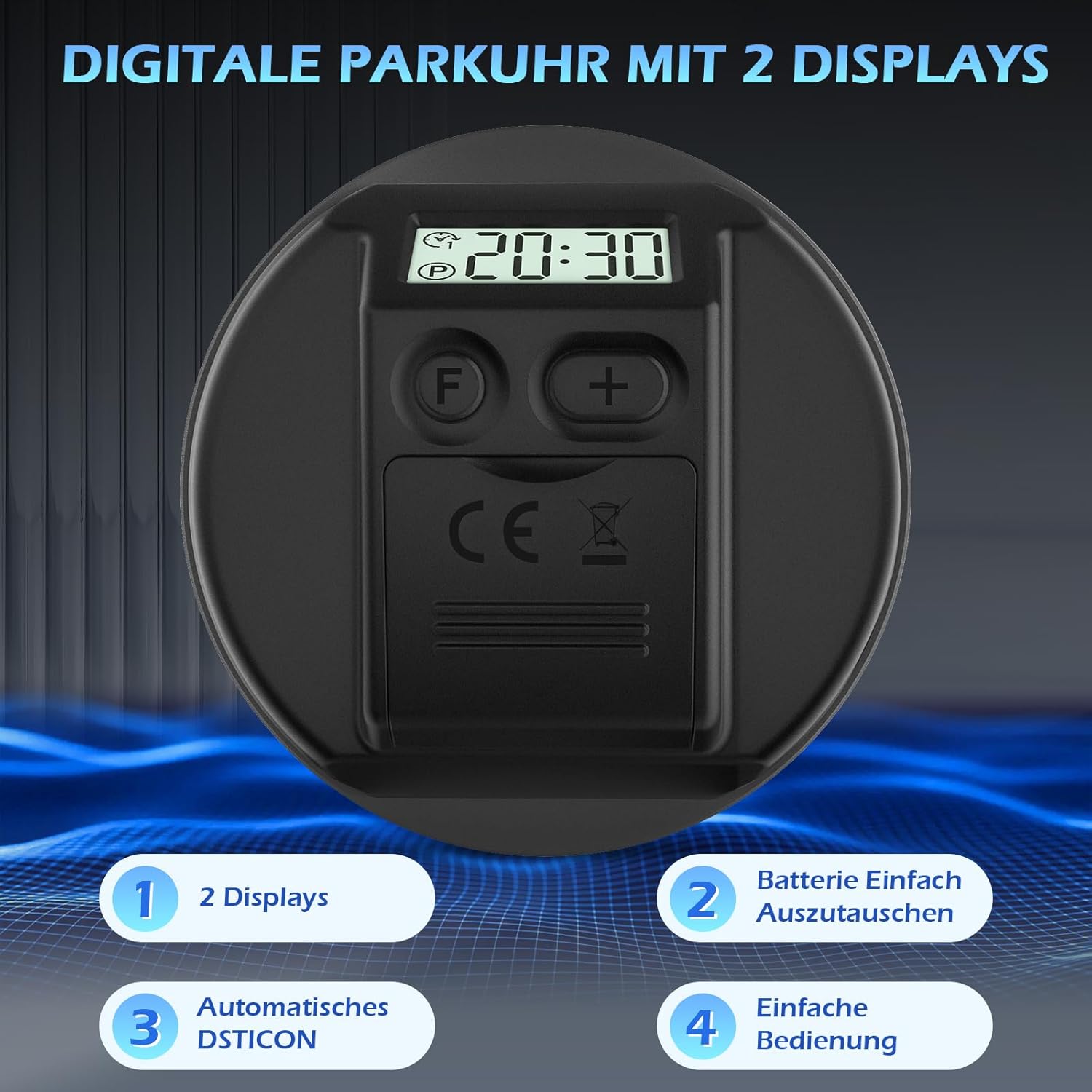 Elektronische Parkscheibe mit Zulassung vom KBA, Automatische Digitale Parkscheibe Elektrisch mit Batterie, Elektrische Parkuhr Auto mit 2 Displays & Nachtparkmodus & Vielseitig