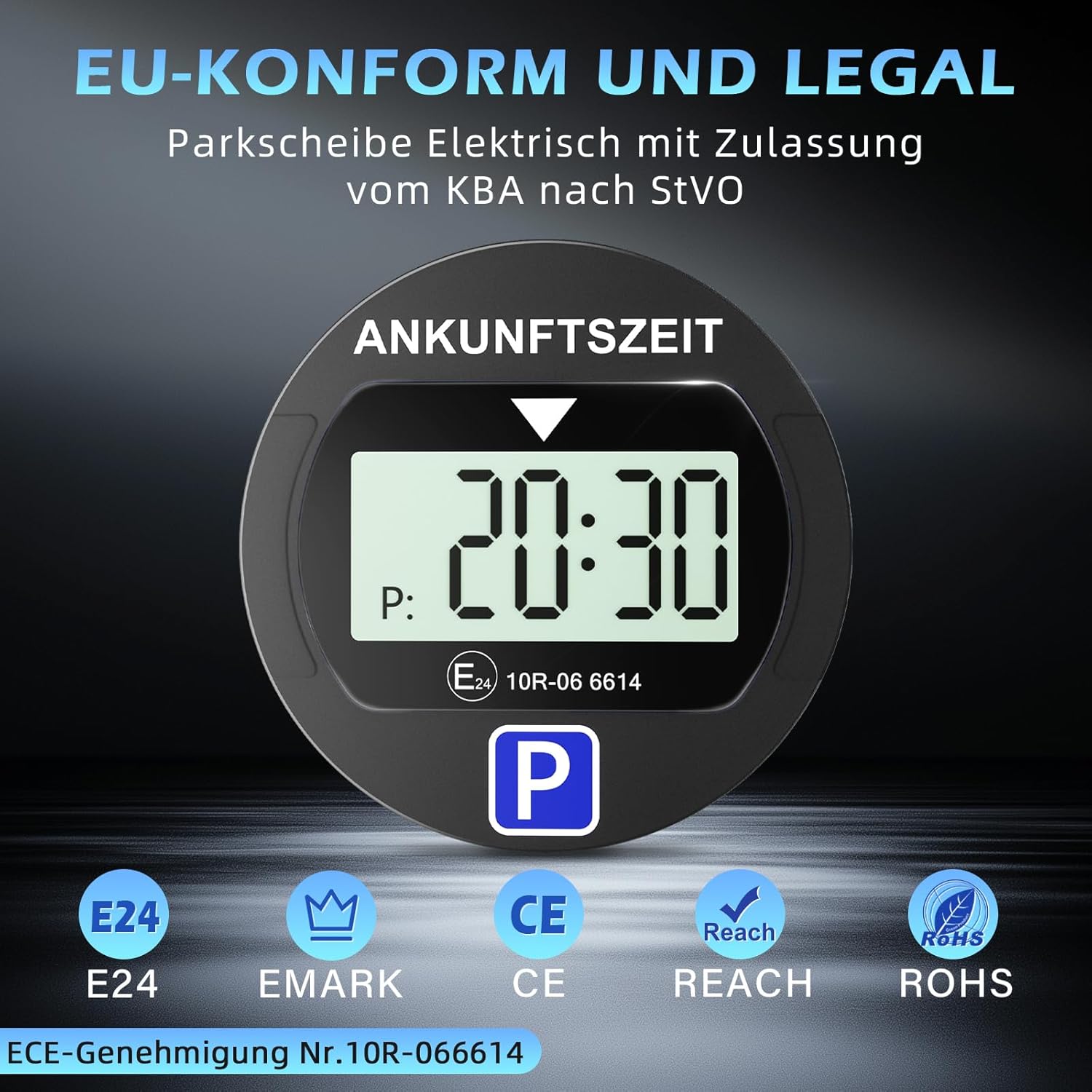 2 Stück Elektronische Parkscheibe mit Zulassung vom KBA, Automatische Digitale Parkscheibe Elektrisch mit Batterie, Elektrische Parkuhr Auto mit 2 Displays & Nachtparkmodus & Vielseitig