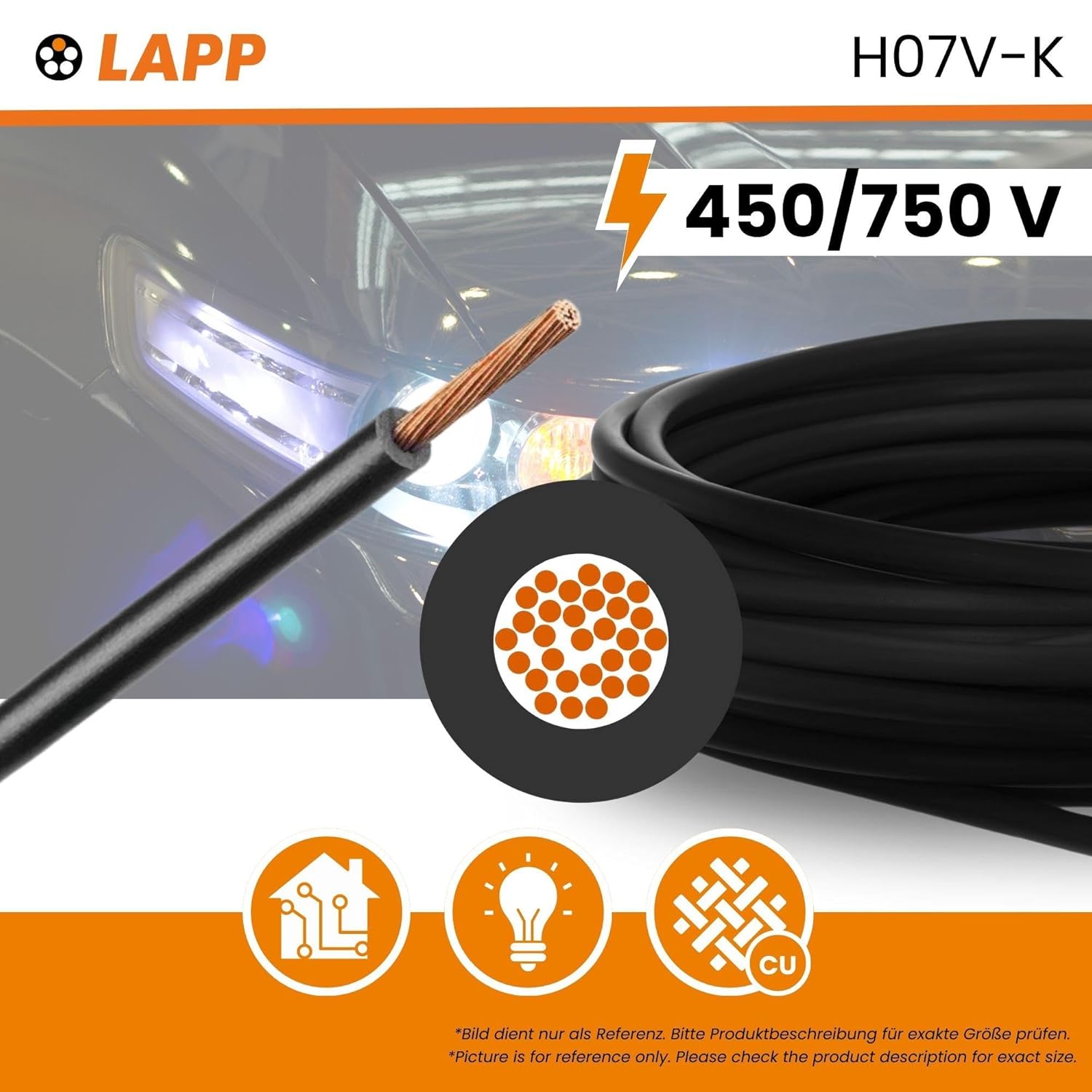 100 Meter Lapp 4520011 H07V-K 1,5 mm² schwarz I Verdrahtungsleitung I Aderleitung flexibel I PVC Einzelader I Litze 1,5mm2 I Verdrahtung