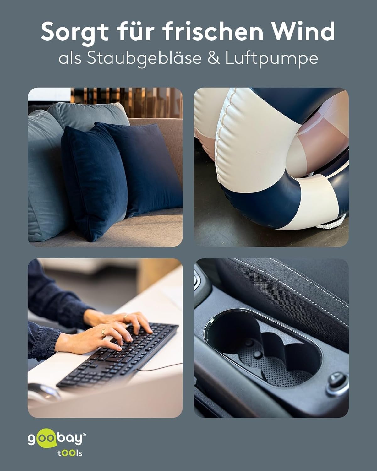 Staubgebläse Superior mit 3 Stufen, 6.000 mAh Akku, 130.000 rpm, bis 110 min Betriebsdauer, inkl. 8 Aufsätze zum Entfernen von Staub auf Tastaturen, im PC, im Sofa, Autointerieur