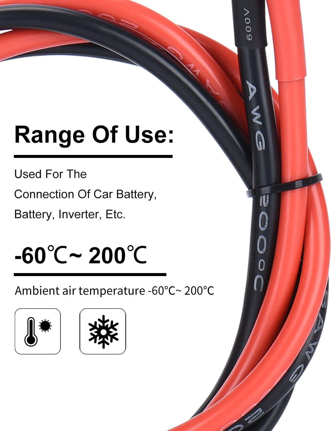 50cm Batteriekabel 25mm² M8 4AWG Silikonkabel Flexibel Hitzebeständiges
