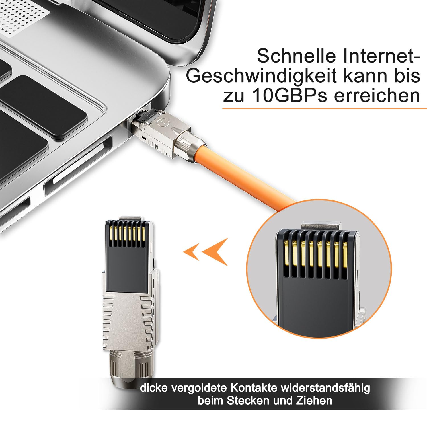 10 Gbps RJ45 CAT7 Netzwerkstecker LSA Geschirmt RJ45 Stecker Werkzeuglos für Verlegekabel 600MHz für Patchkabel Verlegekabel CAT7 CAT6A - 6 Stück