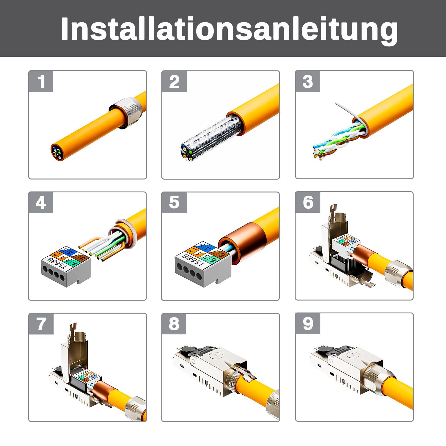 10 Gbps RJ45 CAT7 Netzwerkstecker LSA Geschirmt RJ45 Stecker Werkzeuglos für Verlegekabel 600MHz für Patchkabel Verlegekabel CAT7 CAT6A - 6 Stück