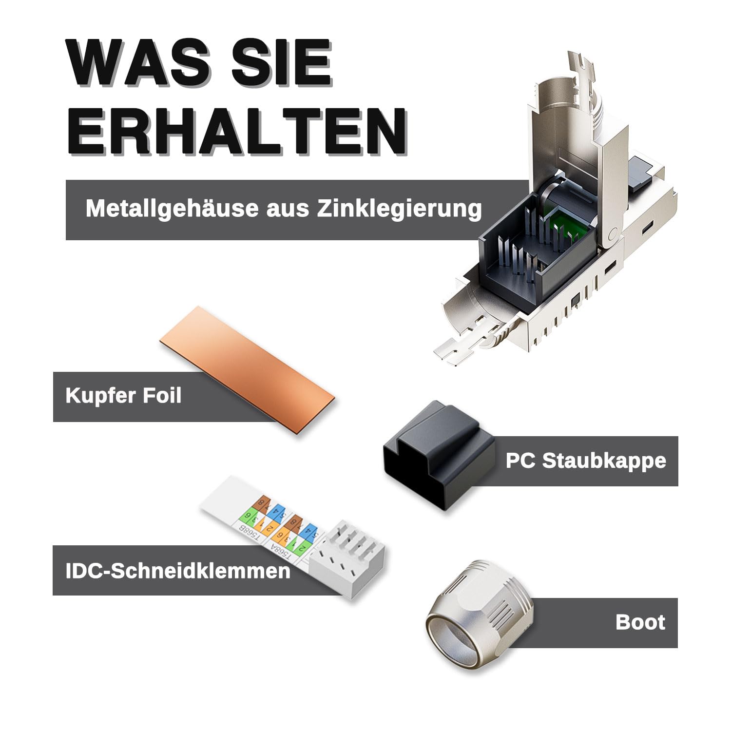 10 Gbps RJ45 CAT7 Netzwerkstecker LSA Geschirmt RJ45 Stecker Werkzeuglos für Verlegekabel 600MHz für Patchkabel Verlegekabel CAT7 CAT6A - 8 Stück
