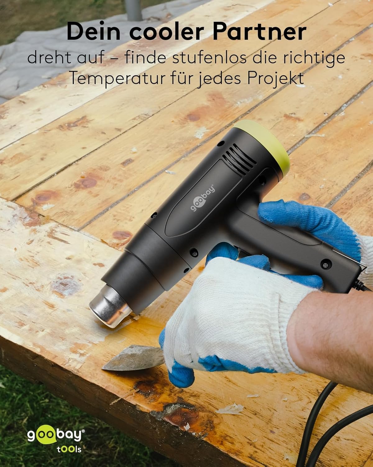 1500W Heißluftpistole - Heißluftfön, 2 einstellbare Temperaturintervalle (50°C-500°C), Luftstrom 450I/min, inkl. 4 Aufsätze für Schrumpfschläuche, Entlöten, Verformen, Abtauen