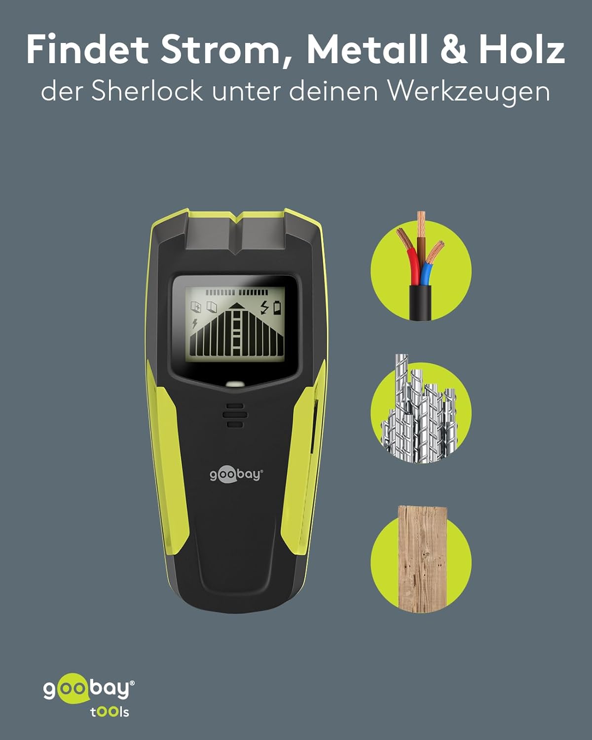 Multidetektor für Holz, Metall & Stromleitungen 3-in-1 Leitungssucher mit LCD-Display, Audio-Warnung & Auto-Kalibrierung – Wandscanner für Trockenbau, Decke & Boden
