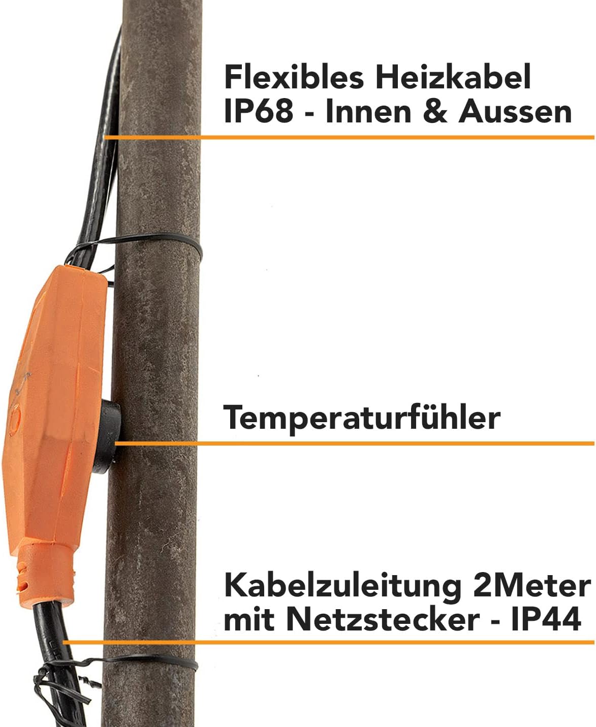 Frostschutz Heizkabel mit Temperaturfühler 4m Wärmekabel Anti Frost Kabel mit Schutzkontaktstecker für Wasserleitungen im Haus, Regenrinne, Pool, Teich