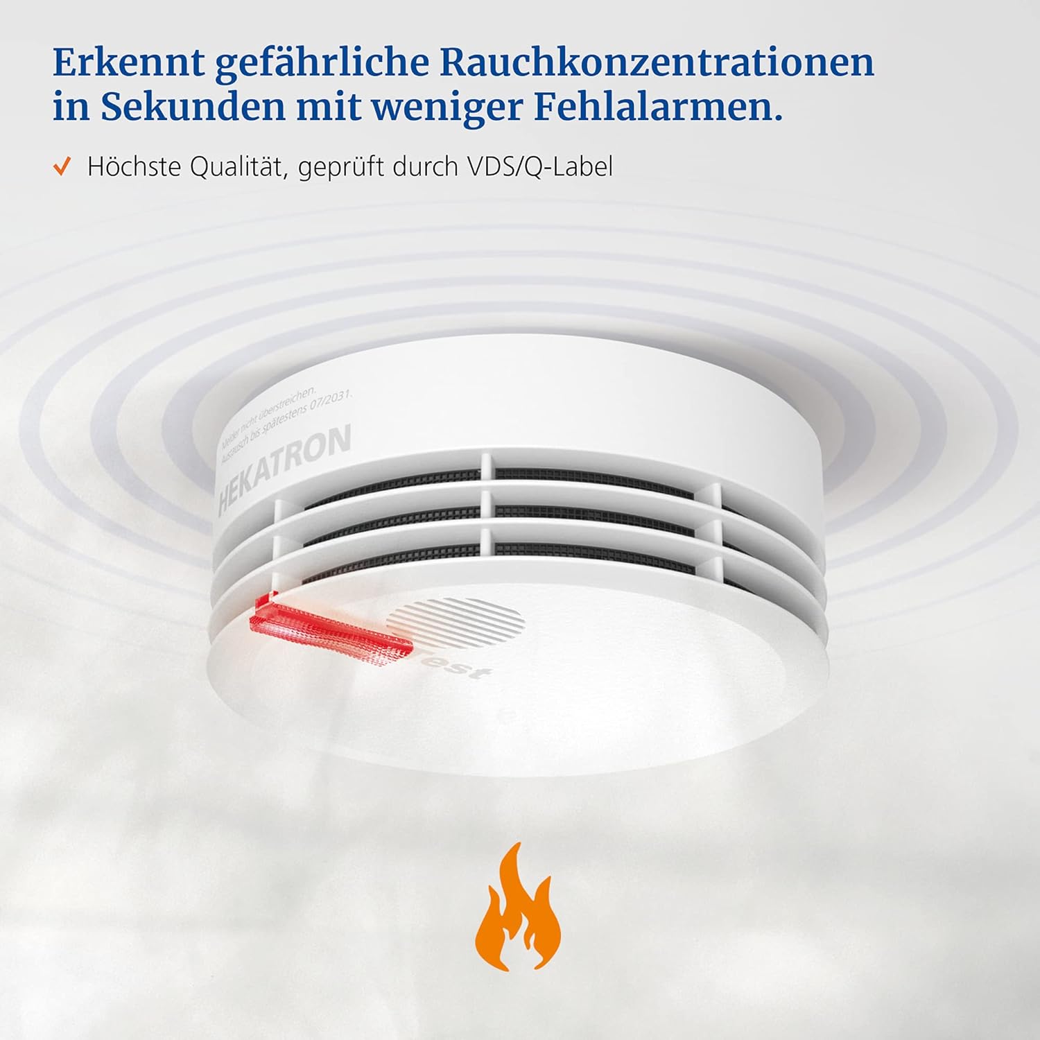 Hekatron Genius Plus – Rauchmelder 10 Jahre Batterie – Testsieger Stiftung Warentest – Made in Germany – inkl. 1x Klebepad – App-unterstützt – Brandmelder – 1 Stück [Energieklasse B]