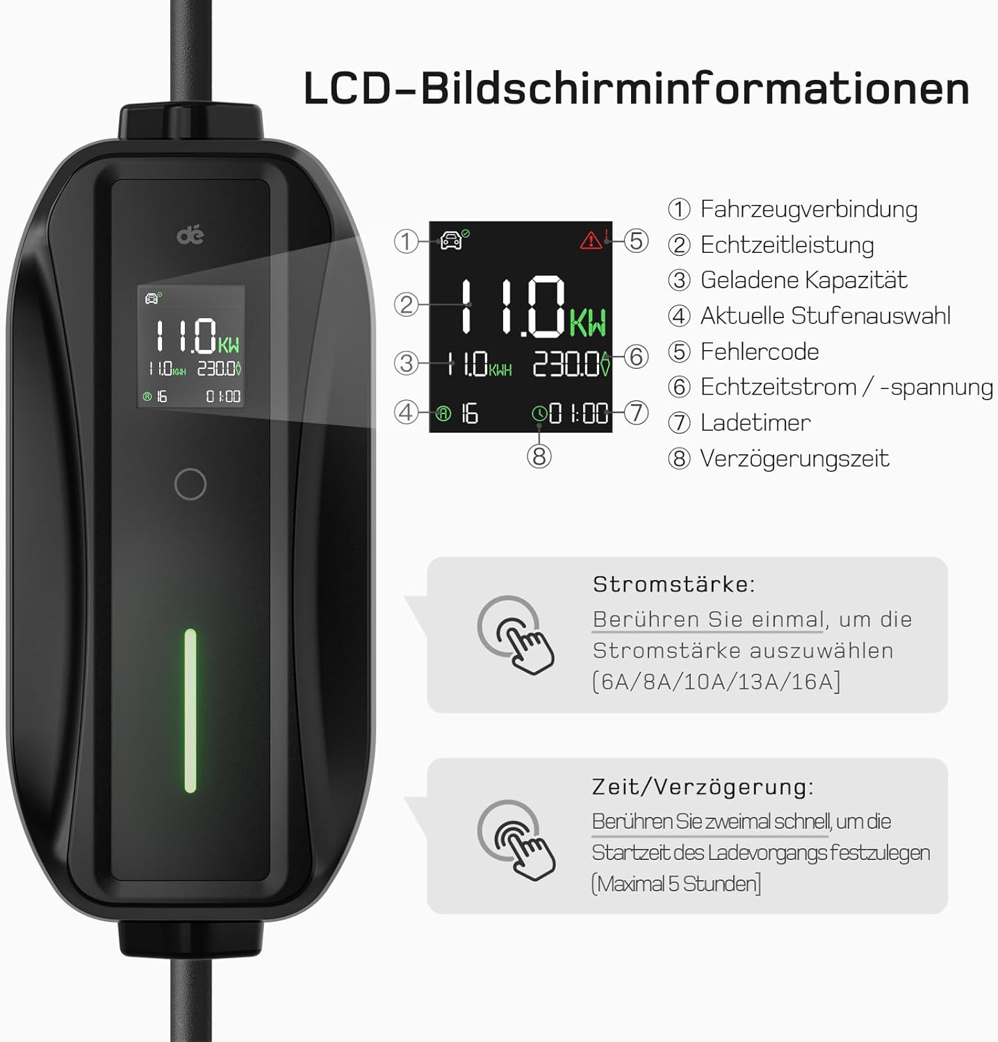 Mobile Wallbox/Ladestation 11kW [3-phasig | 7m | 6-16A] mit Traveller Adapter Set, Ladekabel CEE 16A auf Typ 2 und EV Ladegerät für Model Y/3, ID.3/4/5, MG4, EX30, e-up, e-tron, Zoe und andere EV