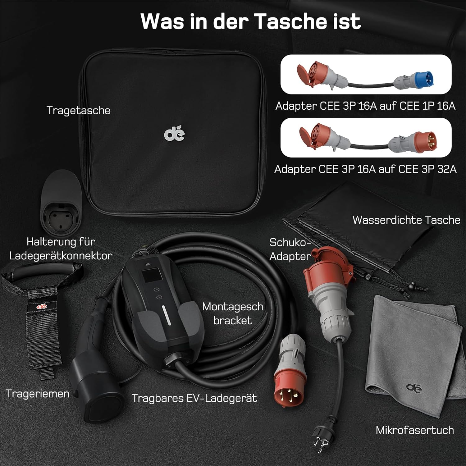 Mobile Wallbox/Ladestation 11kW [3-phasig | 7m | 6-16A] mit Traveller Adapter Set, Ladekabel CEE 16A auf Typ 2 und EV Ladegerät für Model Y/3, ID.3/4/5, MG4, EX30, e-up, e-tron, Zoe und andere EV