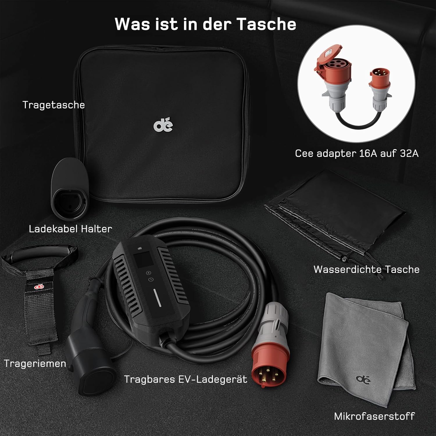 Mobile Wallbox/Ladestation 22kW [3-phasig | 15m | 6-32A] mit stromzähler, Ladekabel CEE 32A auf Typ 2 und EV Ladegerät für Model Y/3, ID.3/4/5, MG4, EX30, e-up, e-tron, Zoe und andere EV/PHEV
