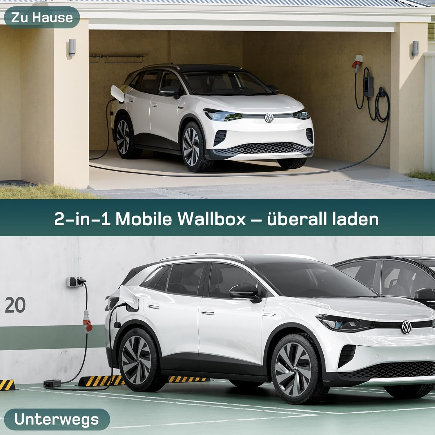 Mobile Wallbox 11kW mit APP 5,5m [0,7m+4,8m, 3-phasig, 6-16A] Ladekabel CEE 16A auf Typ 2 mit Einstellbarer Ladeleistung EV Charger Wallbox 11kw für Model Y/3 e-tron und BEV/PHEV