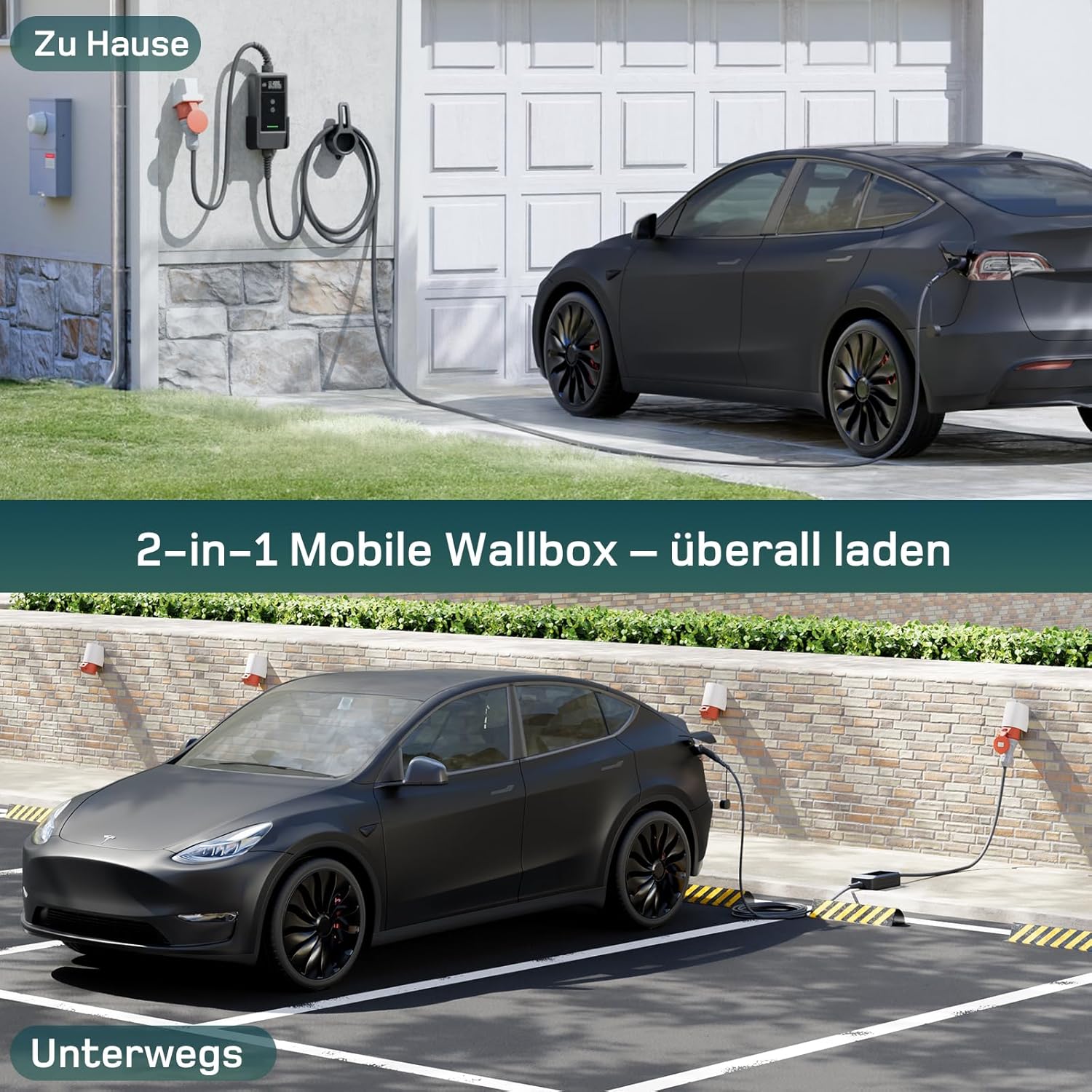 Mobile Wallbox/Ladestation 22kW Mit App [3-phasig | 25m | 6-32A] mit Stromzähler, Ladekabel CEE 32A auf Typ 2 und EV Ladegerät für Model Y/3, ID.3/4/5, MG4, EX30, e-up, e-tron und andere EV/PHEV