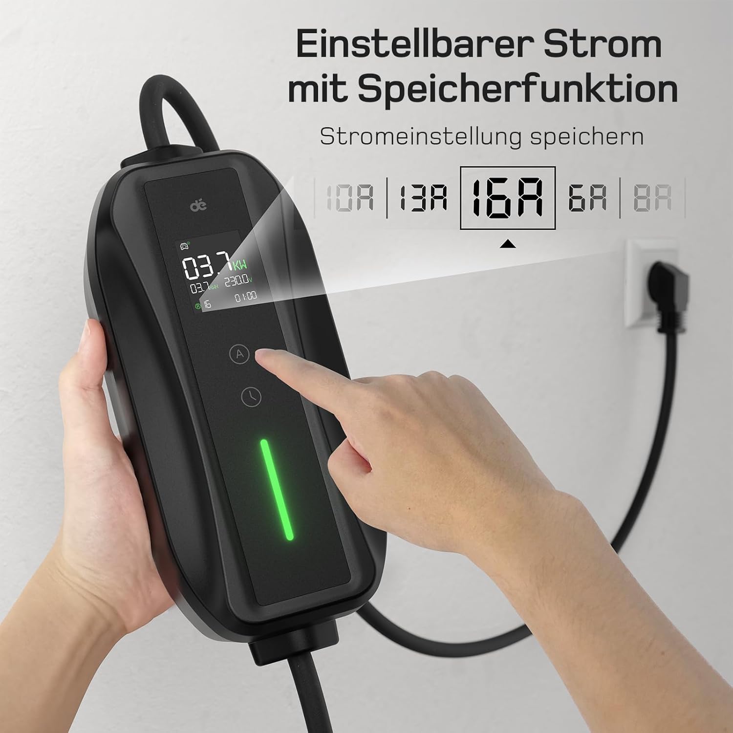 Ladekabel Typ 2 Schuko 3,68kW [1-phasig, 20m, 6-16A] EV Chargers mit Steuerbarer Digitalanzeige für Elektroauto, Ladekabel e Auto für Model 3/Y, ID.3, ID.4, ID.5, MG4, Q4, Gla und Anderen PHEV/EV
