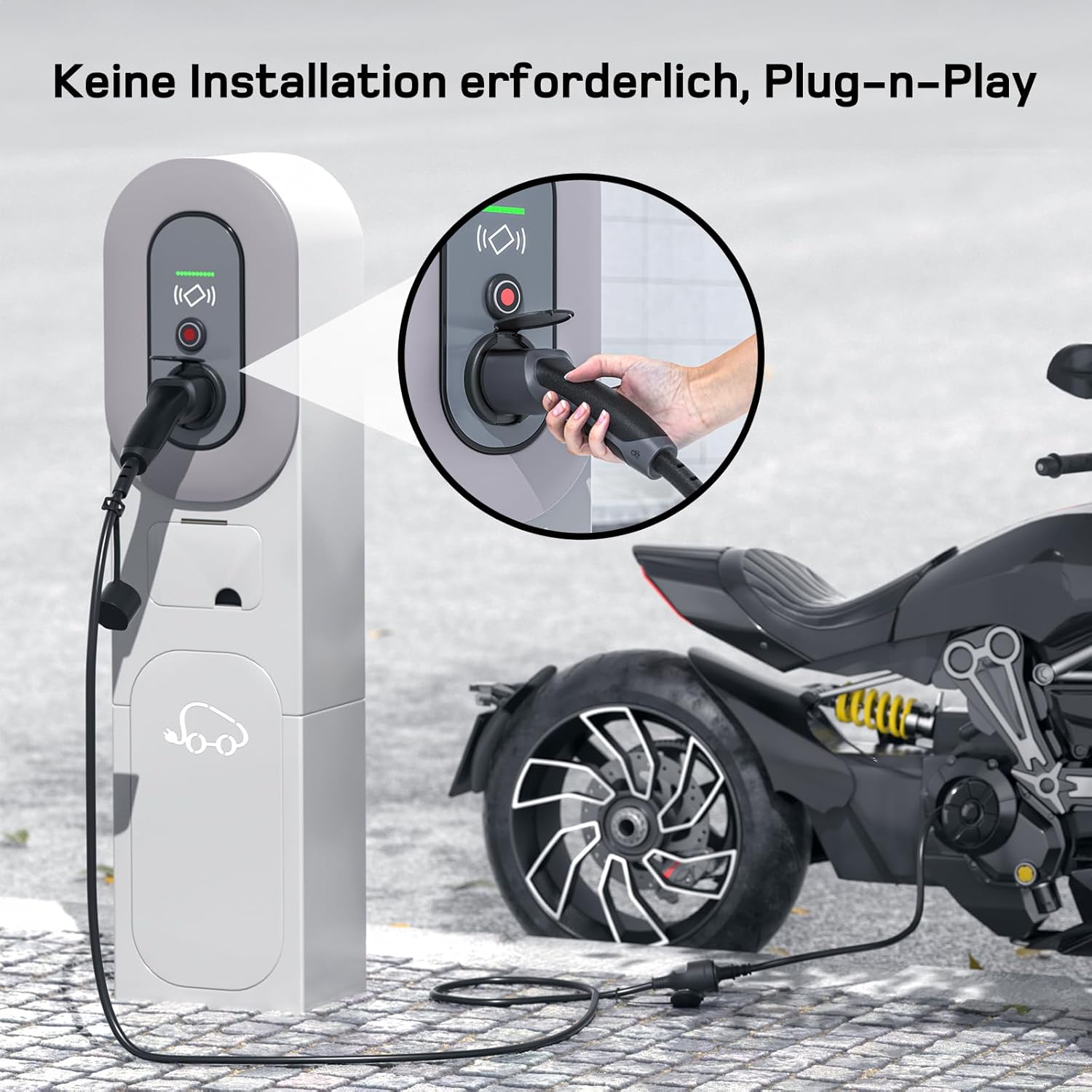 Adapter Typ 2 auf Schuko - Elektroauto Ladestecker, 16A 1.5m Einfaches Laden an Ladestationen/Wallboxen trotz Verwendung von 230V Ladegeräten für E-Bike, E-Scooter, Motorrad. IP55 Nicht für V2L