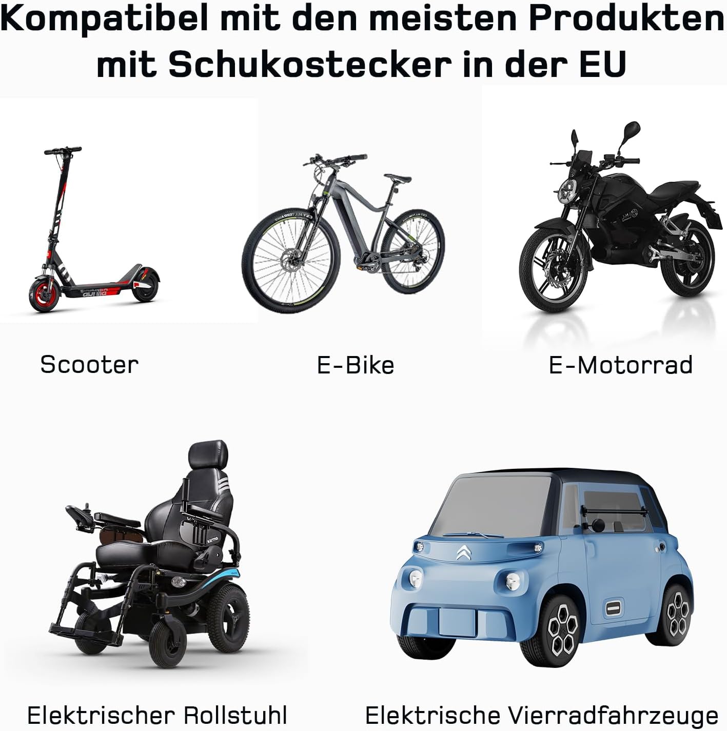 Adapter Typ 2 auf Schuko - Elektroauto Ladestecker, 16A 3m Einfaches Laden an Ladestationen/Wallboxen trotz Verwendung von 230V Ladegeräten für E-Bike, E-Scooter, Motorrad. IP55 Nicht für V2L