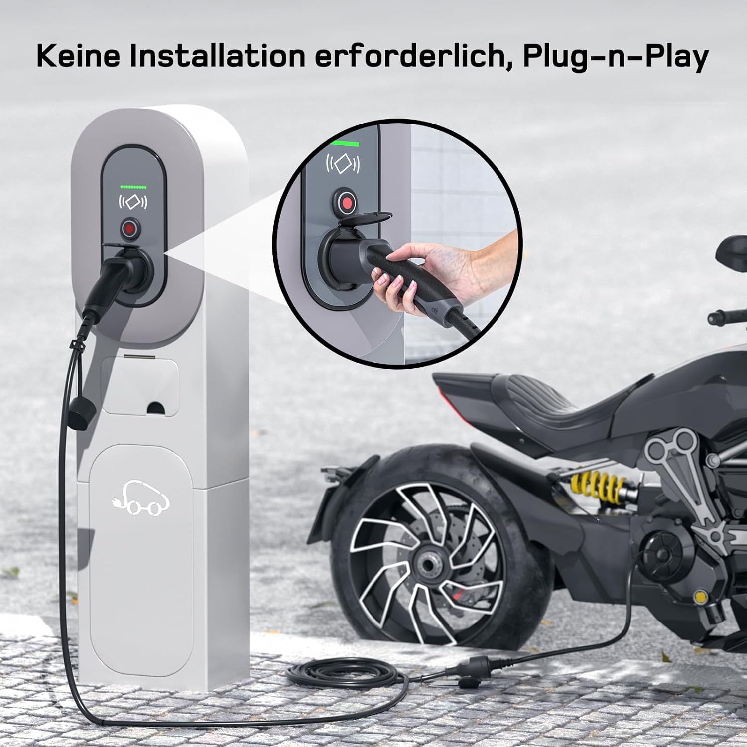 Adapter Typ 2 auf Schuko - Elektroauto Ladestecker, 16A 5m Einfaches Laden an Ladestationen/Wallboxen trotz Verwendung von 230V Ladegeräten für E-Bike, E-Scooter, Motorrad. IP55 Nicht für V2L
