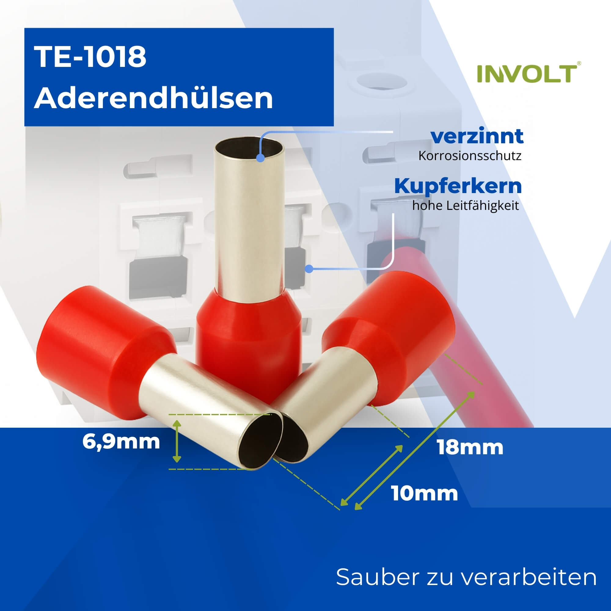 H07V-K 10 mm² Verdrahtungsleitung Set, 5x je 2m Einzelader Schwarz, Blau, Braun, Grau, Grün-Gelb + Zubehör