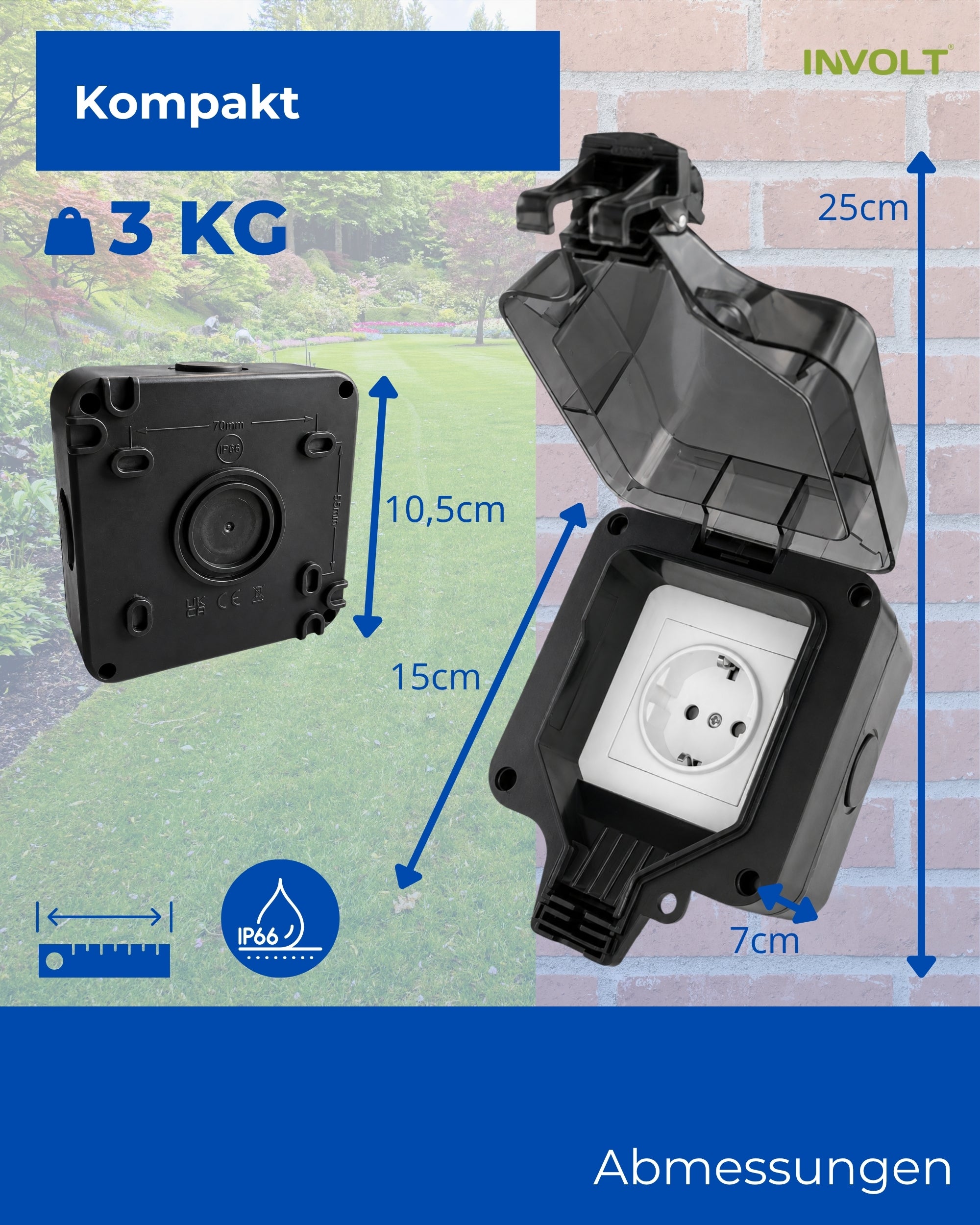 Außensteckdose-Set IP66 Schwarz IP66 Wetterfest Schutzkontakt mit Klappdeckel