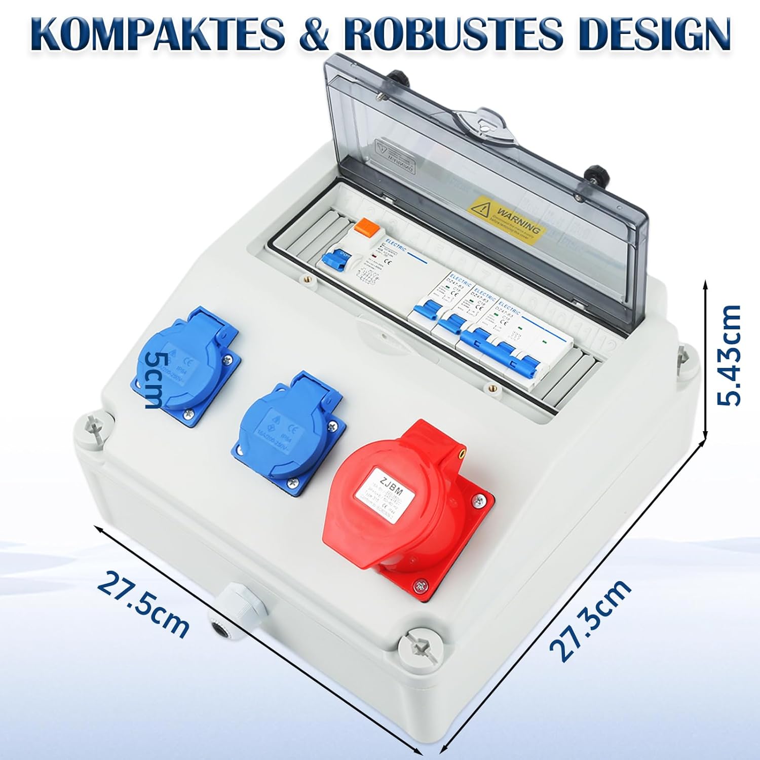 Wandverteiler 2x 230V Schuko + 1x CEE 400V 16A, IP54 Wasserdicht