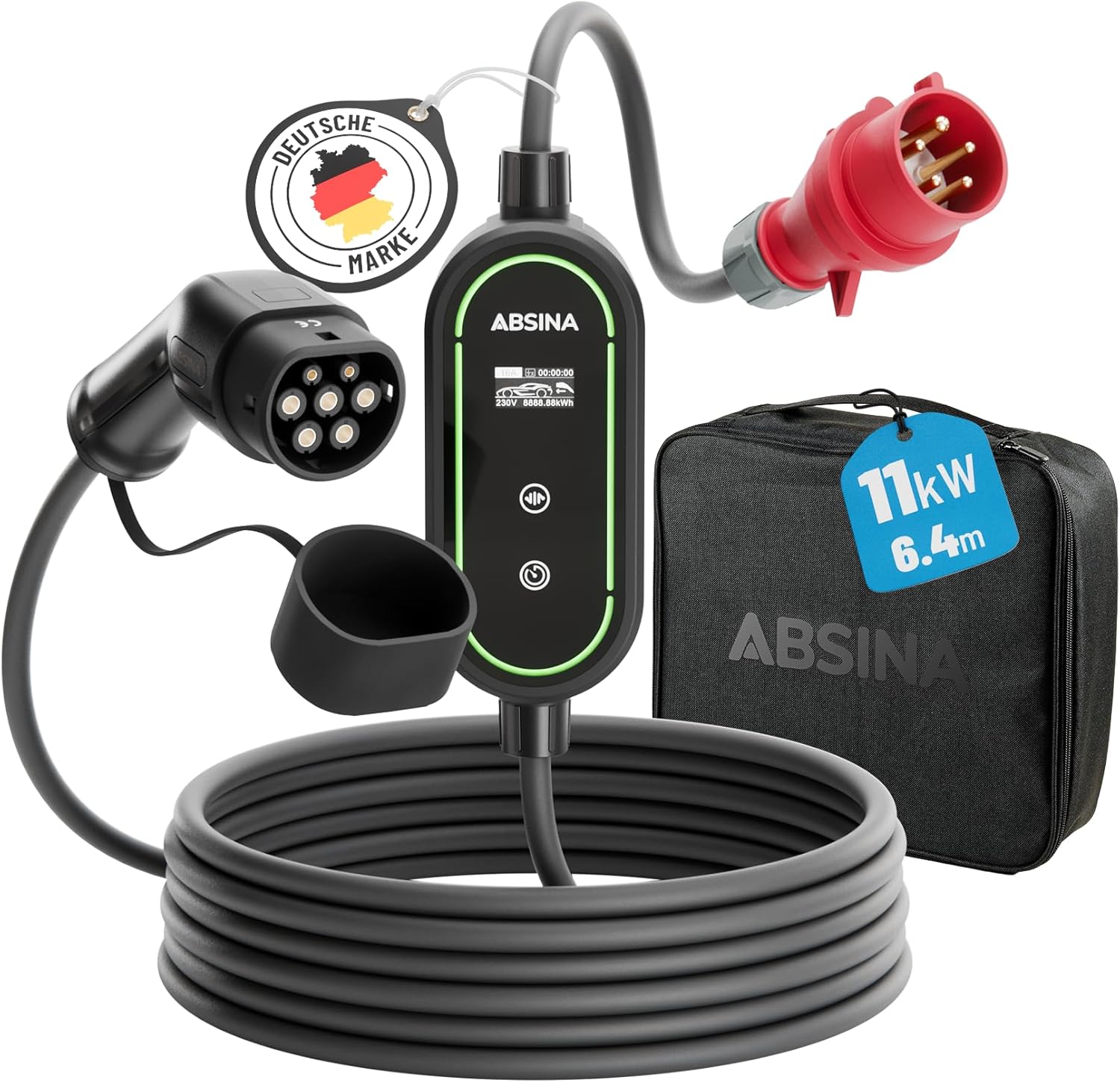 ABSINA Mobile Wallbox 11kW mit Einstellbarer Ladeleistung Typ 2