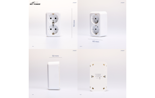 Schutzkontakt-Steckdose 2-fach McPower ''Finery'', 250V/16A,AP,Einsteckschutz,weiß