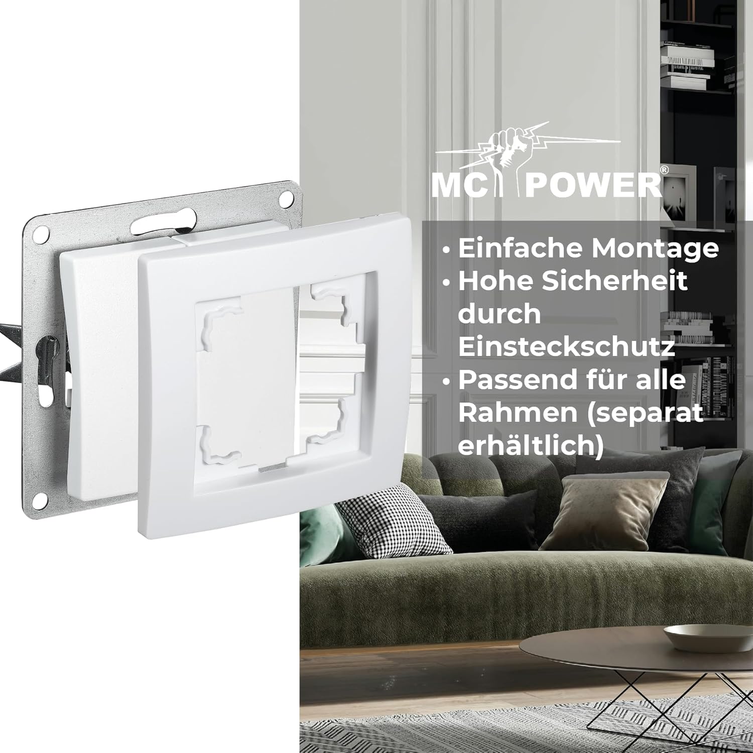 McPower Serien-Schalter | Flair | 2-fach, 250V~/10A, UP, Doppelschalter, zeitgemäßes Design, universell einsetzbar, weiß