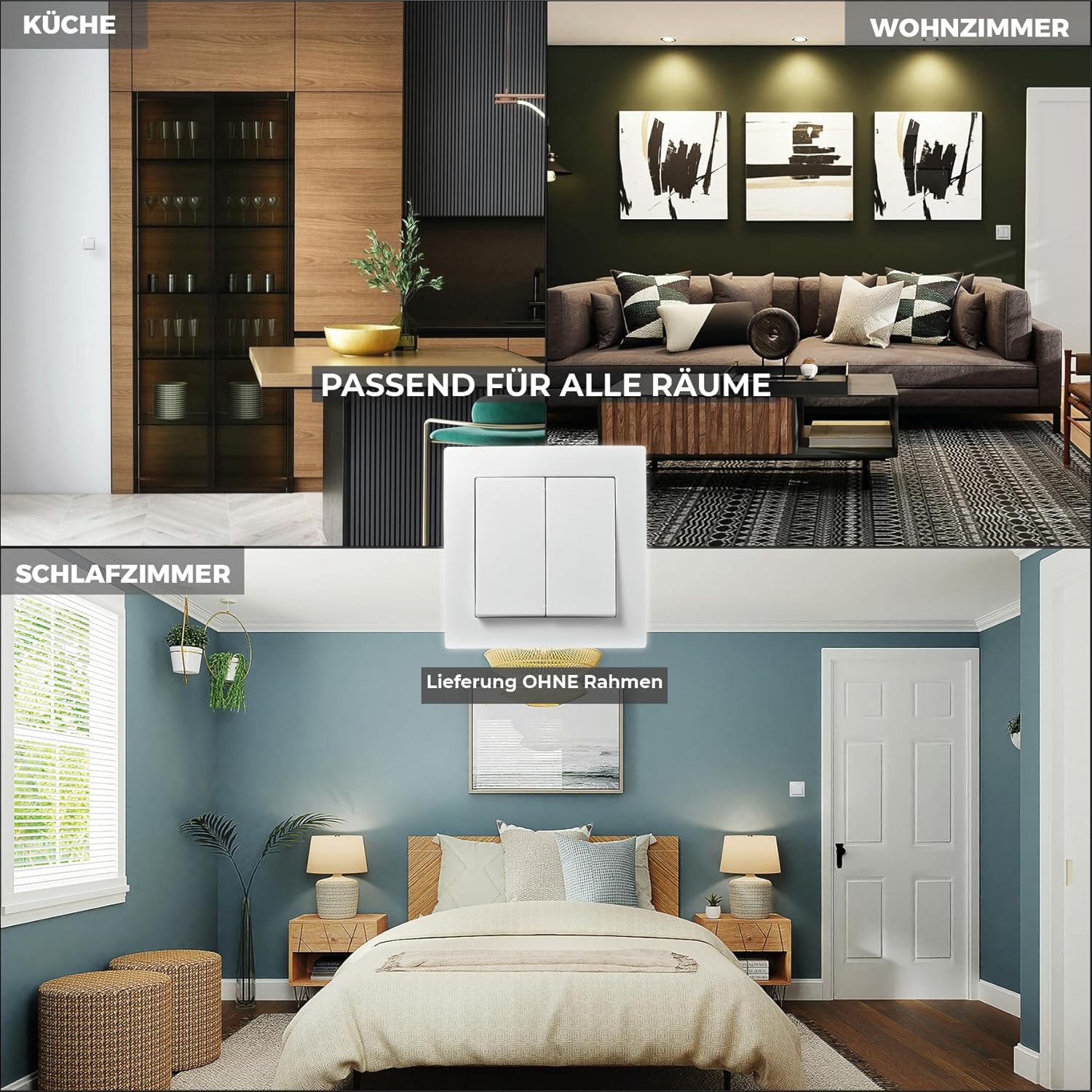 McPower Serien-Schalter | Flair | 2-fach, 250V~/10A, UP, Doppelschalter, zeitgemäßes Design, universell einsetzbar, weiß