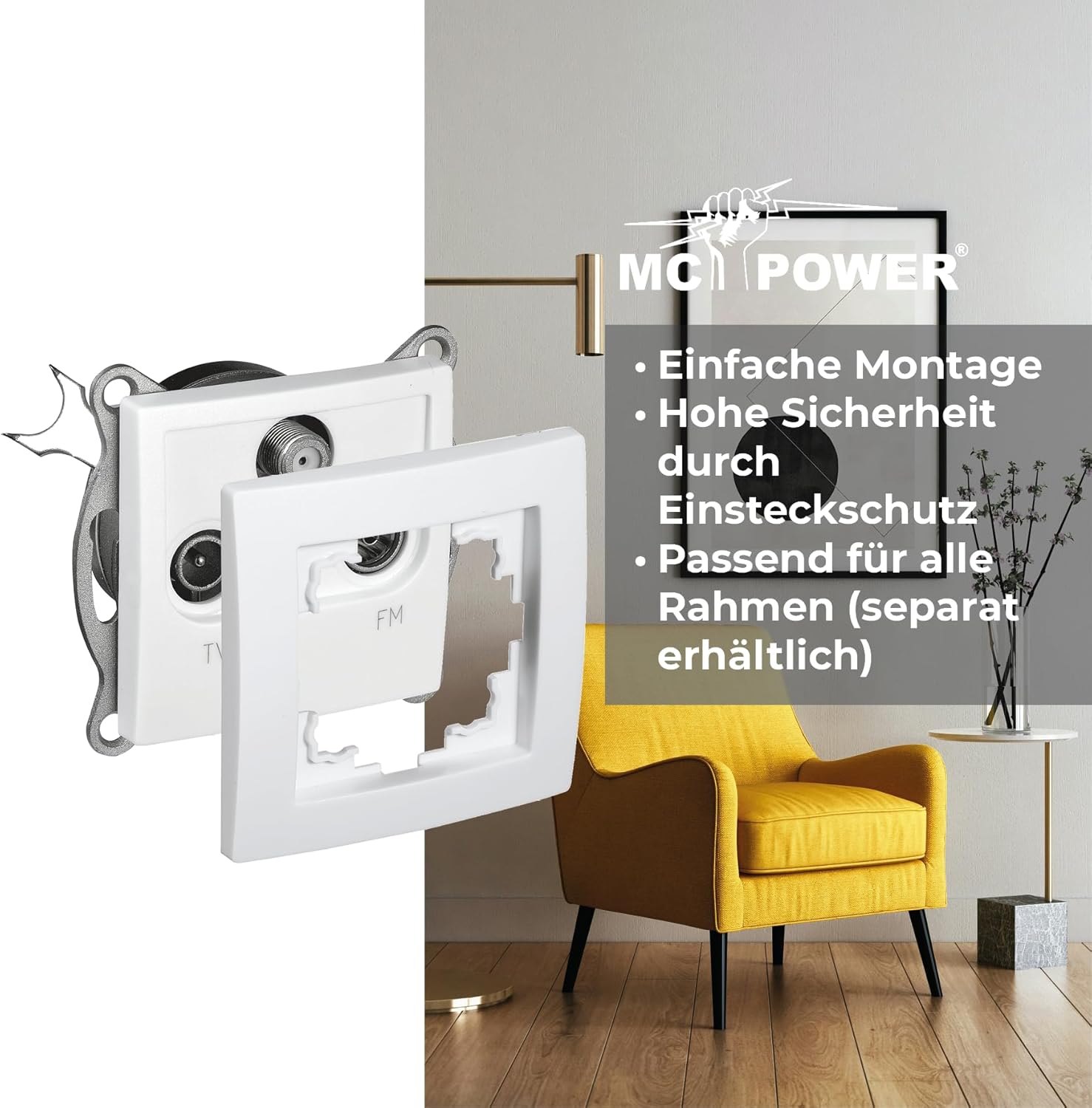 McPower Antennendose | Flair | für TV Radio und Sat UP 250V Unterputzmontage, Kabelverbindung mit Schraubanschluss, weiß