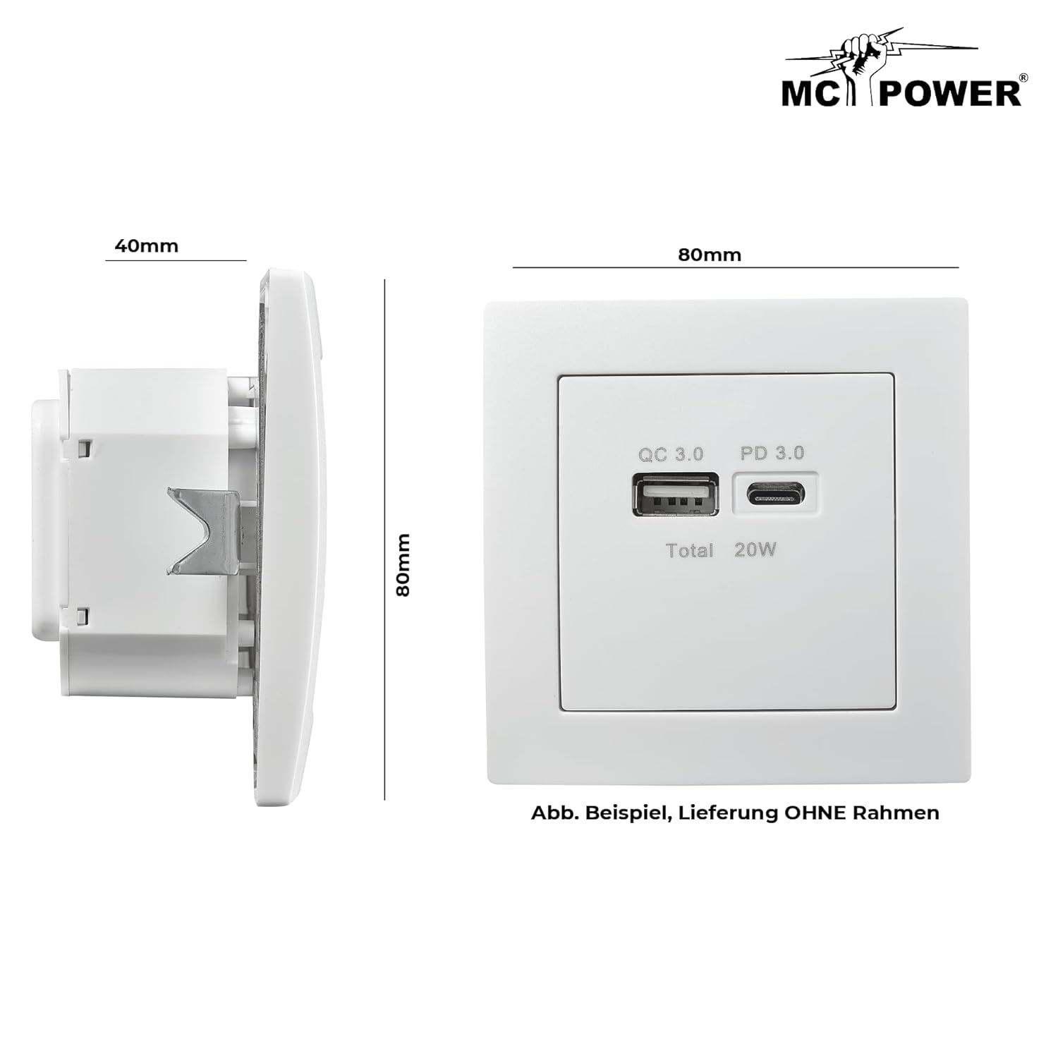 MC POWER USB Ladedose | FLAIR | 2-Fach, 3,4A, USB-A USB-C Ladesteckdose, Ladebuchse weiß für Wohnzimmer, Schalfzimmer Küche Büro