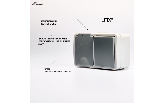 MC POWER Feuchtraum Set | 1x Kombi Schalter Steckdose horizontal + 2x Einszelsteckdose + 1x Doppelsteckdose horizontal | Fix Waschraum | IP54 Steckdose Lichtschalter mit Steckanschluss grau
